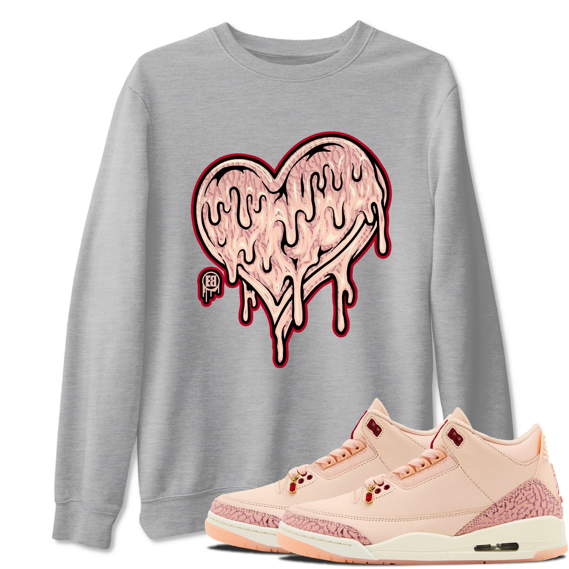 3s Valentines Day shirts to match jordans Melting Love Heart best t shirts to wear with jordans Air Jordan 3 Valentines Day match shoes to clothes SNRT Sneaker Tees unisex cotton Heather Grey 1 shirts