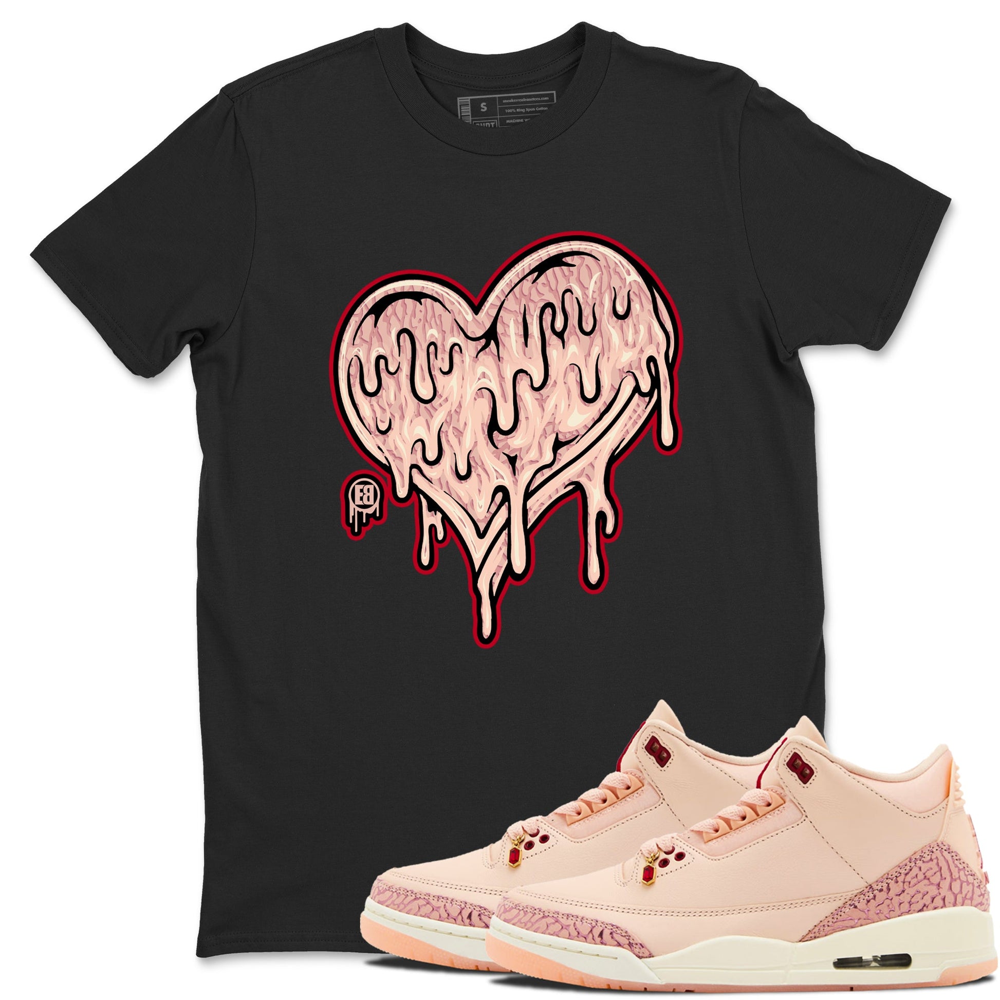 3s Valentines Day shirts to match jordans Melting Love Heart best t shirts to wear with jordans Air Jordan 3 Valentines Day match shoes to clothes SNRT Sneaker Tees unisex cotton Black 1 shirts
