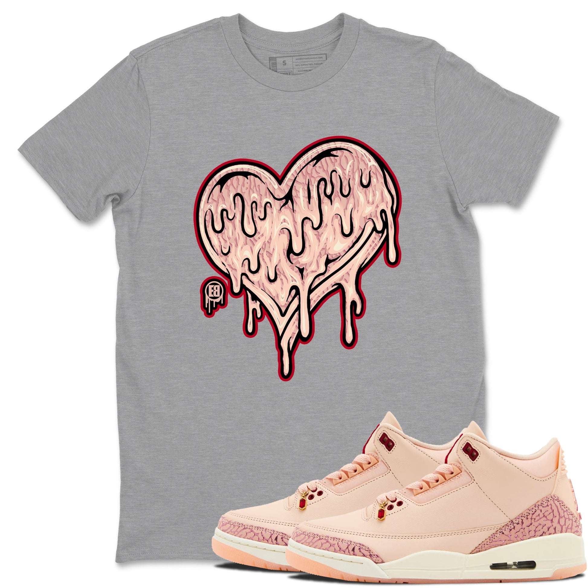 3s Valentines Day shirts to match jordans Melting Love Heart best t shirts to wear with jordans Air Jordan 3 Valentines Day match shoes to clothes SNRT Sneaker Tees unisex cotton Heather Grey 1 shirts