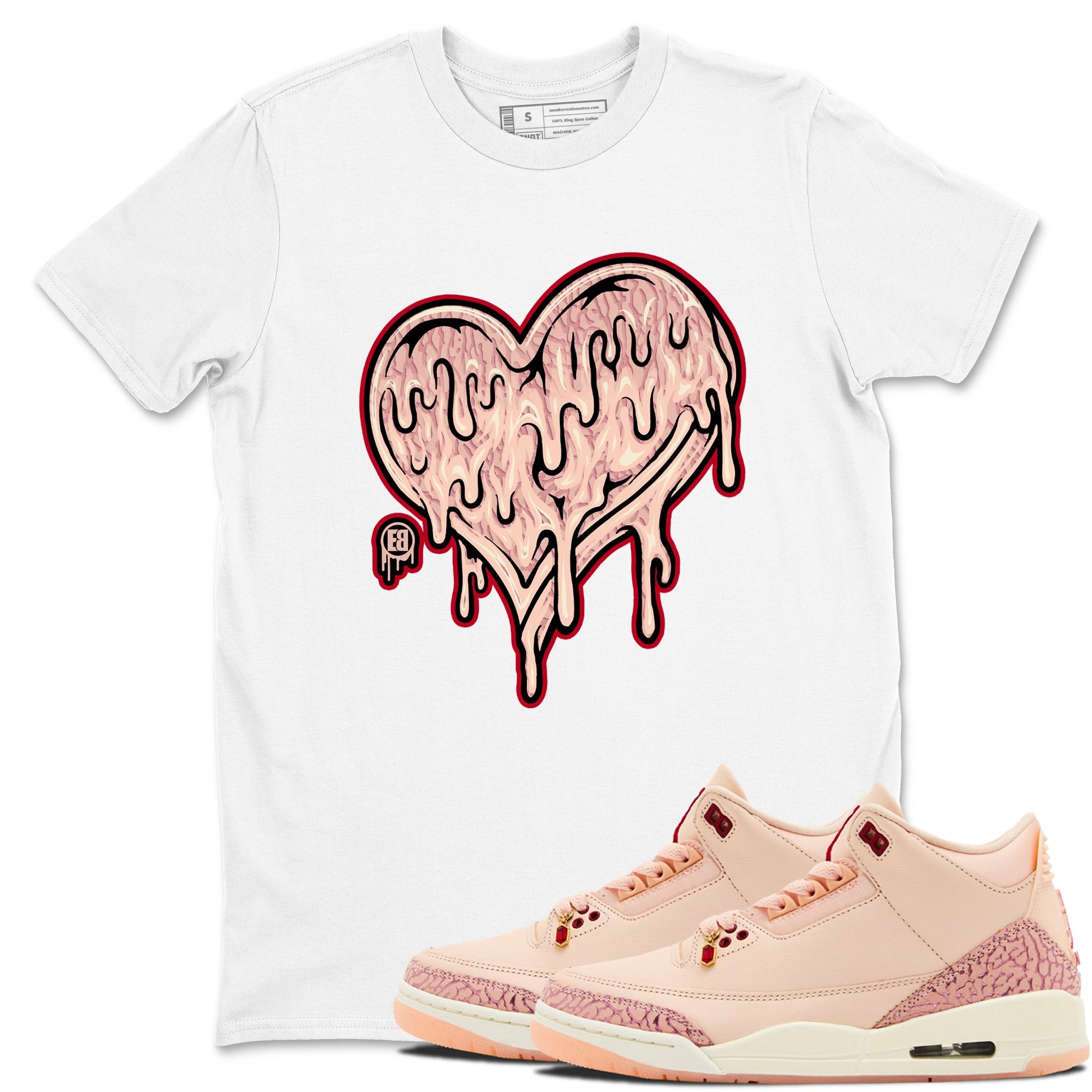 3s Valentines Day shirts to match jordans Melting Love Heart best t shirts to wear with jordans Air Jordan 3 Valentines Day match shoes to clothes SNRT Sneaker Tees unisex cotton White 1 shirts