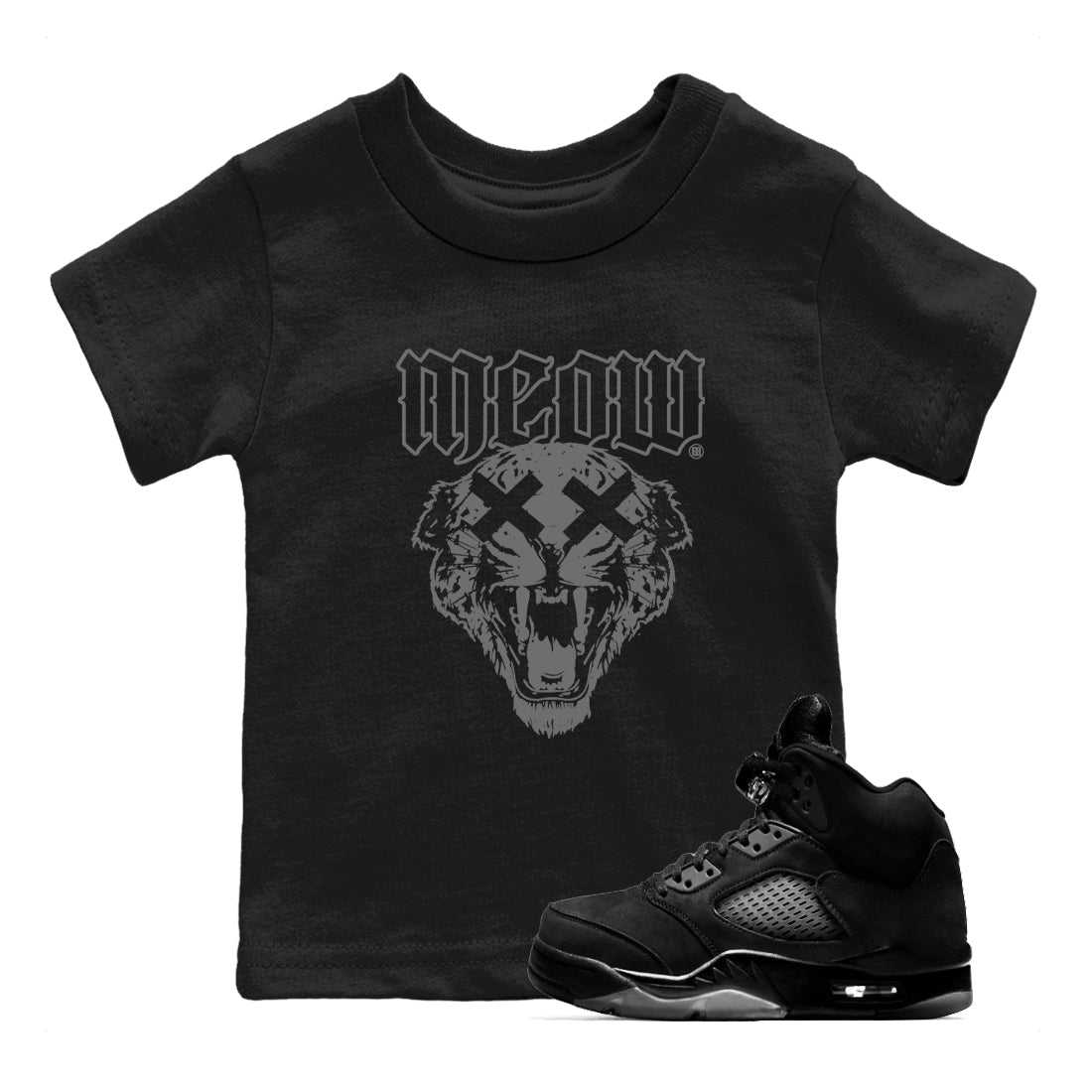 Air Jordan 5 Retro Black Cat Shirts To Match Jordans Meow Sneaker Shirts 5 Black Cat SNRT Sneaker Release Tees Baby Youth Toddler Black 1 crew neck shirts