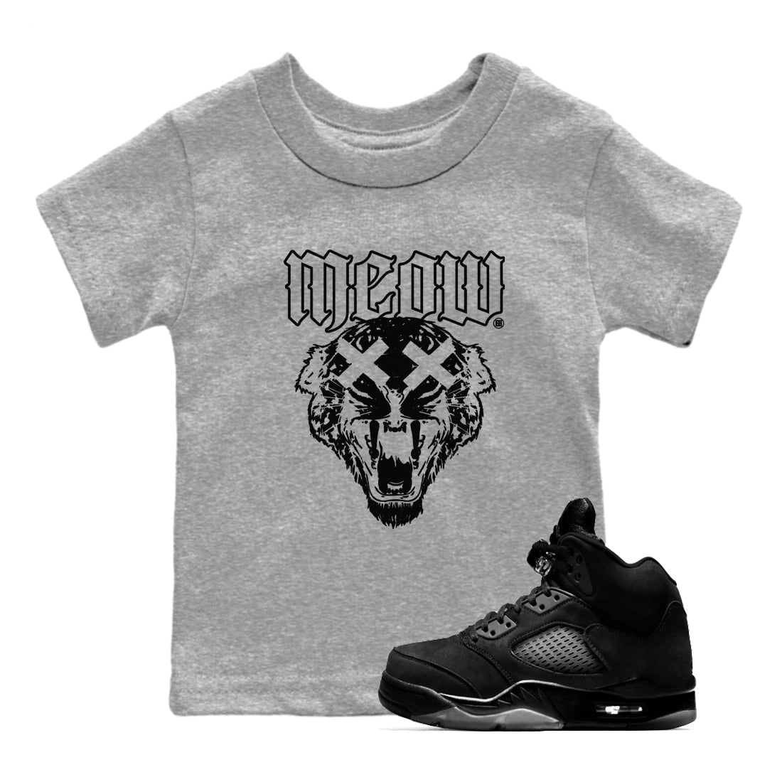 Air Jordan 5 Retro Black Cat Shirts To Match Jordans Meow Sneaker Shirts 5 Black Cat SNRT Sneaker Release Tees Baby Youth Toddler Heather Grey 1 crew neck shirts