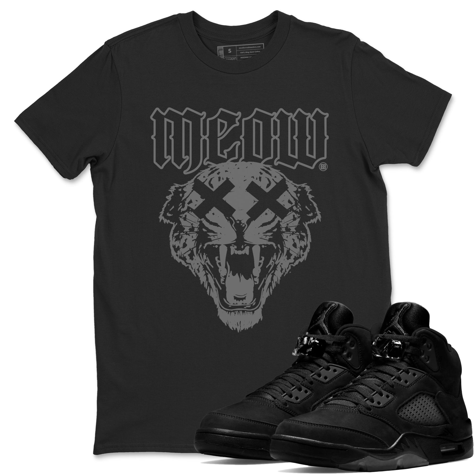 Air Jordan 5 Retro Black Cat Shirts To Match Jordans Meow Sneaker Shirts 5 Black Cat SNRT Sneaker Release Tees Unisex Cotton Crew Neck Black 1 crew neck shirts