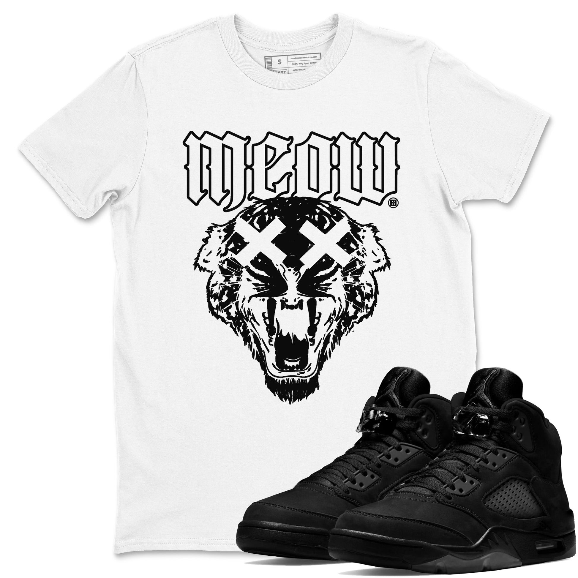 Air Jordan 5 Retro Black Cat Shirts To Match Jordans Meow Sneaker Shirts 5 Black Cat SNRT Sneaker Release Tees Unisex Cotton Crew Neck White 1 crew neck shirts