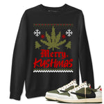 Air Jordan 1 Low Travis Scott Medium Olive t-shirts to match sneakers Merry Kushmas sneaker match tees Travis Scott Olive match shoes to clothes SNRT Sneaker Tees unisex cotton Black 1 shirts