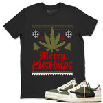 Air Jordan 1 Low Travis Scott Medium Olive t-shirts to match sneakers Merry Kushmas sneaker match tees Travis Scott Olive match shoes to clothes SNRT Sneaker Tees unisex cotton Black 1 shirts