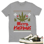 Air Jordan 1 Low Travis Scott Medium Olive t-shirts to match sneakers Merry Kushmas sneaker match tees Travis Scott Olive match shoes to clothes SNRT Sneaker Tees unisex cotton Heather Grey 1 shirts