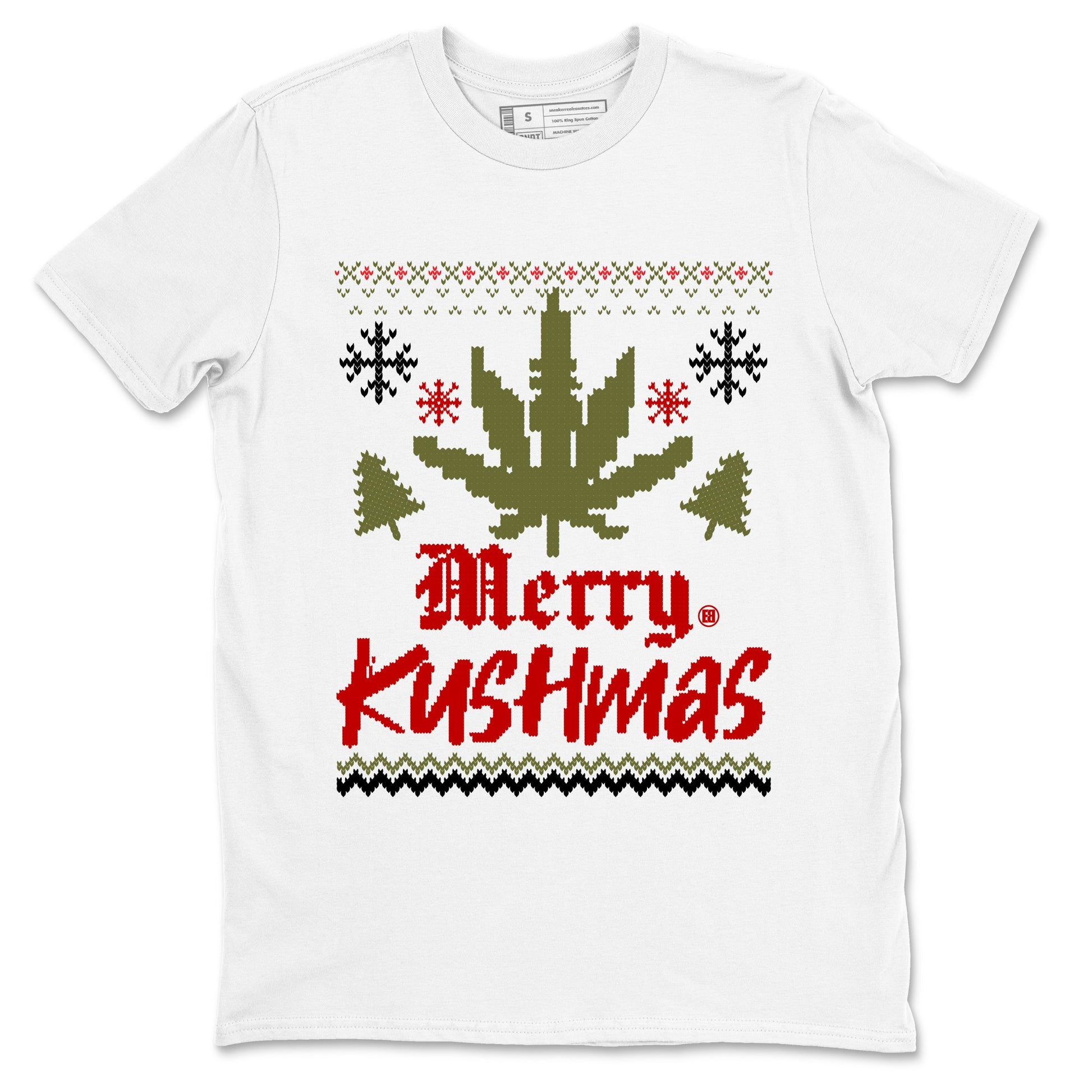 Air Jordan 1 Low Travis Scott Medium Olive t-shirts to match sneakers Merry Kushmas sneaker match tees Travis Scott Olive match shoes to clothes SNRT Sneaker Tees unisex cotton White 2 shirts