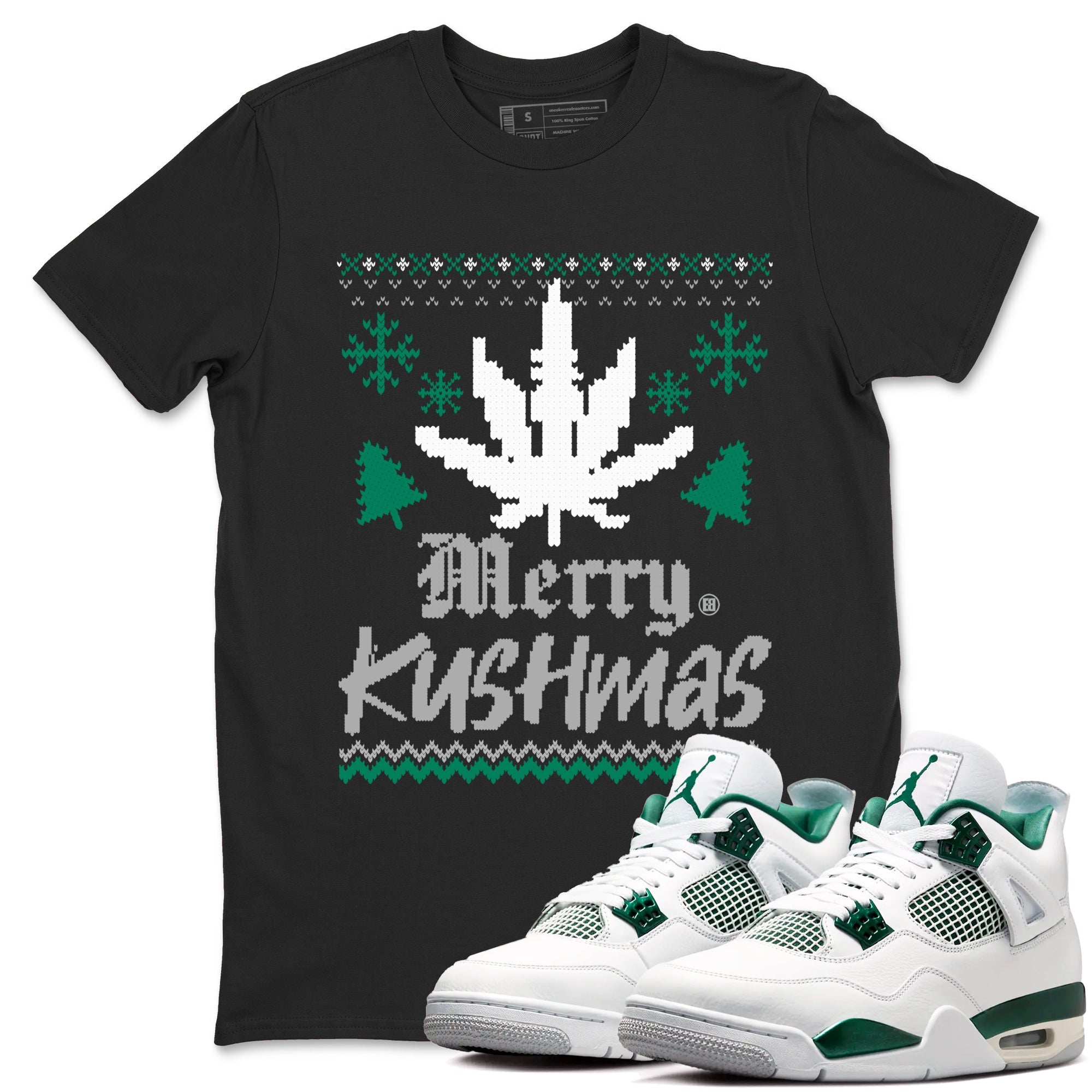 4s Oxidized Green t-shirts to match sneakers Merry Kushmas sneaker match tees Jordan 4 Retro Oxidized Green match shoes to clothes SNRT Sneaker Tees unisex cotton Black 1 shirts