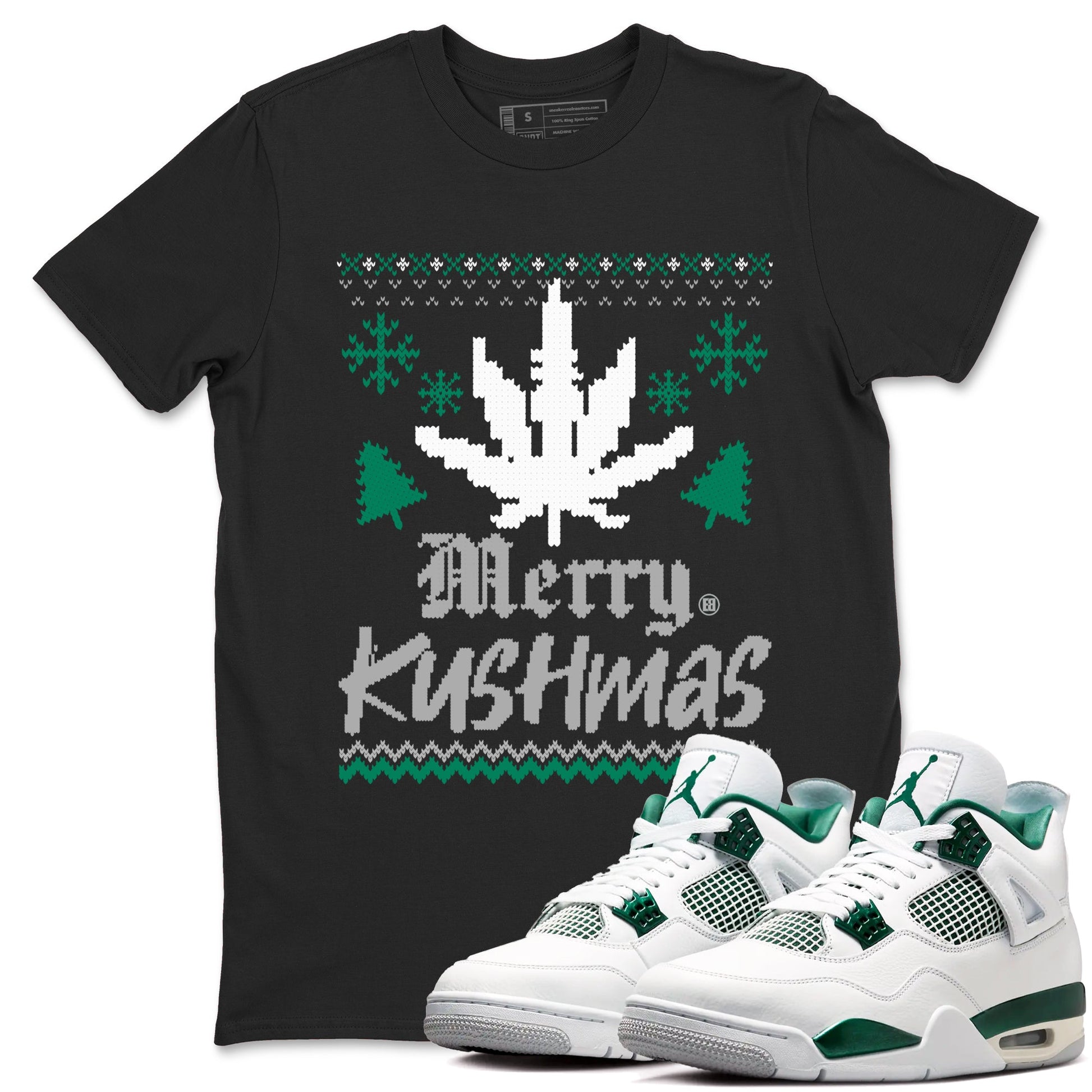 4s Oxidized Green t-shirts to match sneakers Merry Kushmas sneaker match tees Jordan 4 Retro Oxidized Green match shoes to clothes SNRT Sneaker Tees unisex cotton Black 1 shirts