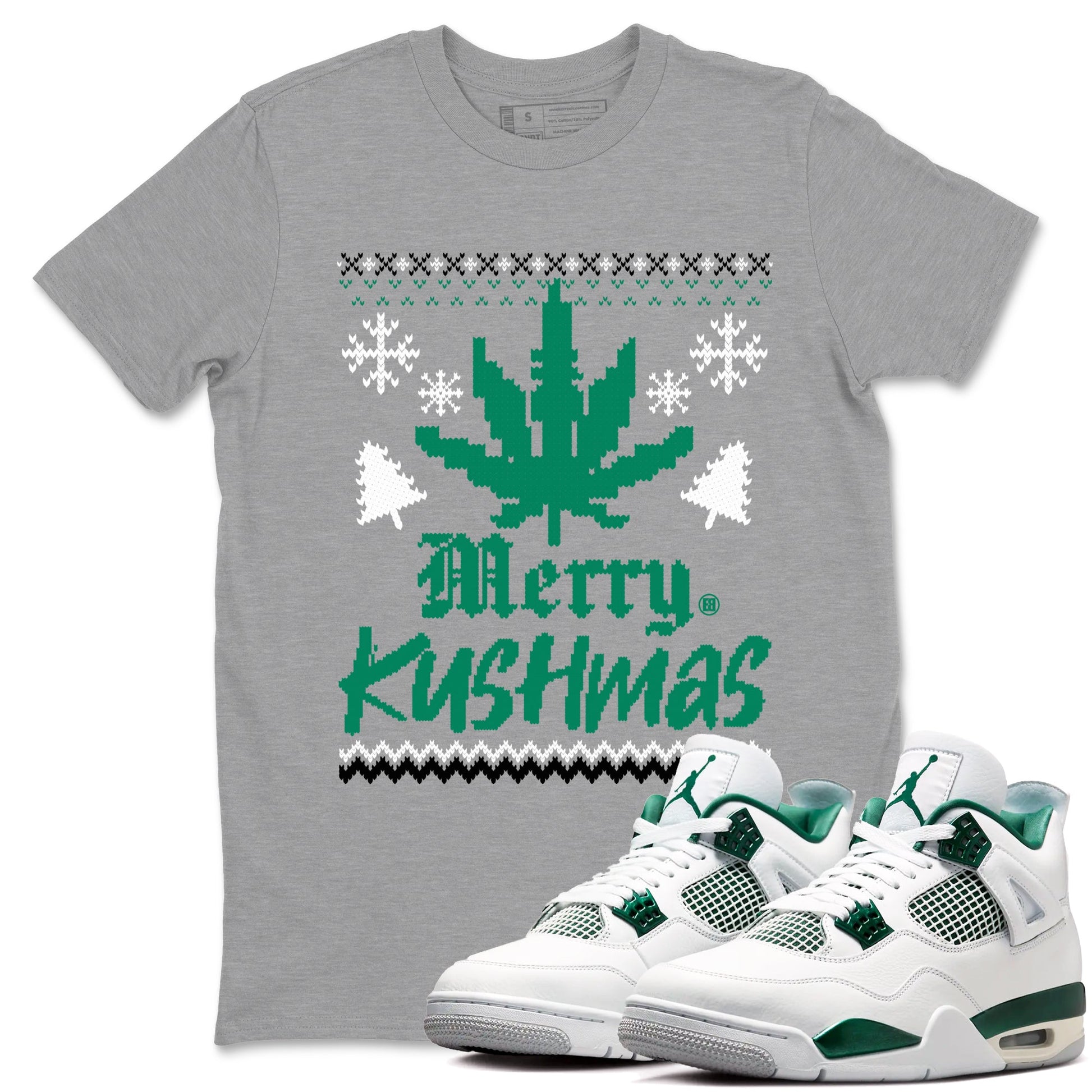4s Oxidized Green t-shirts to match sneakers Merry Kushmas sneaker match tees Jordan 4 Retro Oxidized Green match shoes to clothes SNRT Sneaker Tees unisex cotton Heather Grey 1 shirts
