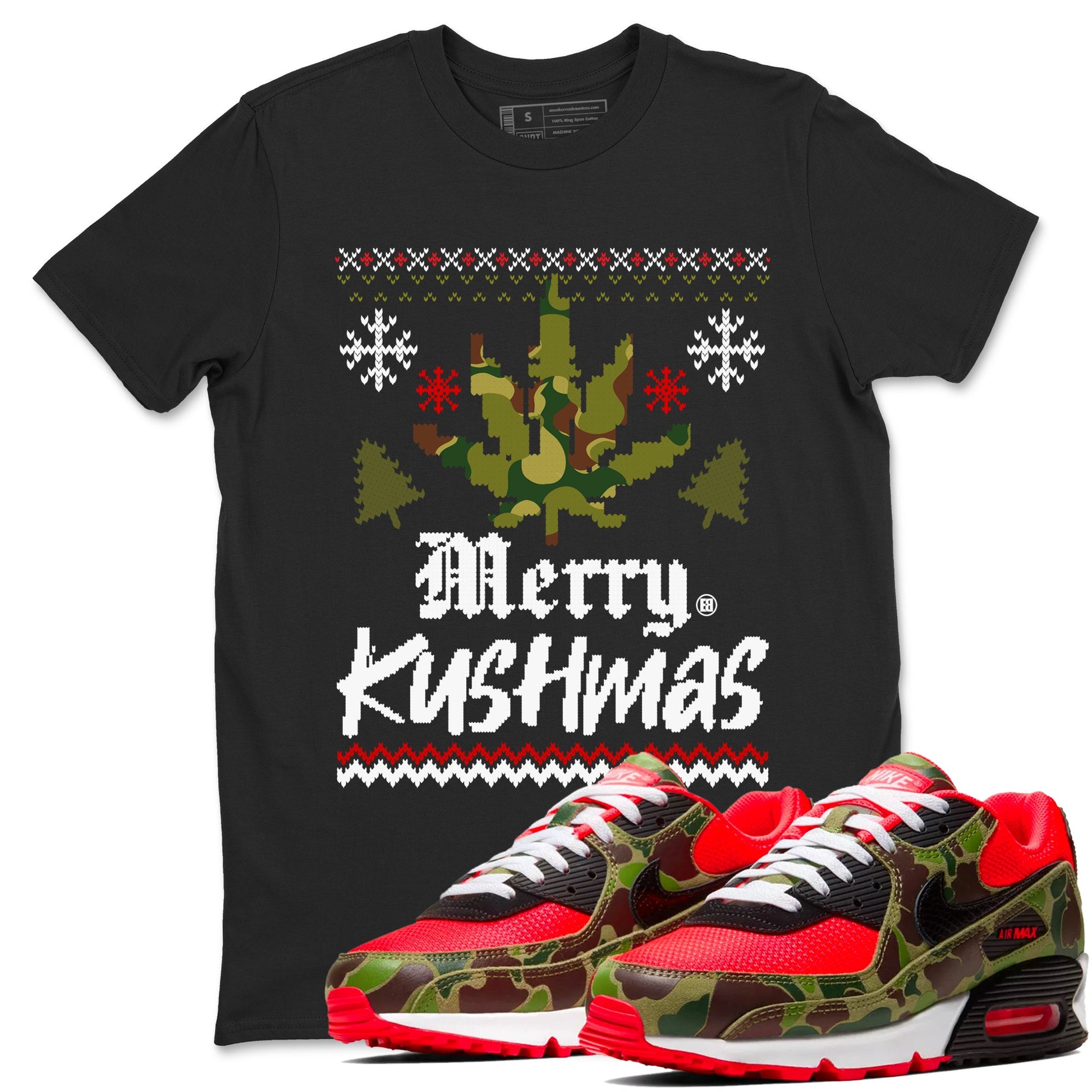 Air Max 90 Reverse Duck Camo t-shirts to match sneakers Merry Kushmas sneaker match tees Air Max 90 Reverse Duck Camo match shoes to clothes SNRT Sneaker Tees unisex cotton Black 1 shirts