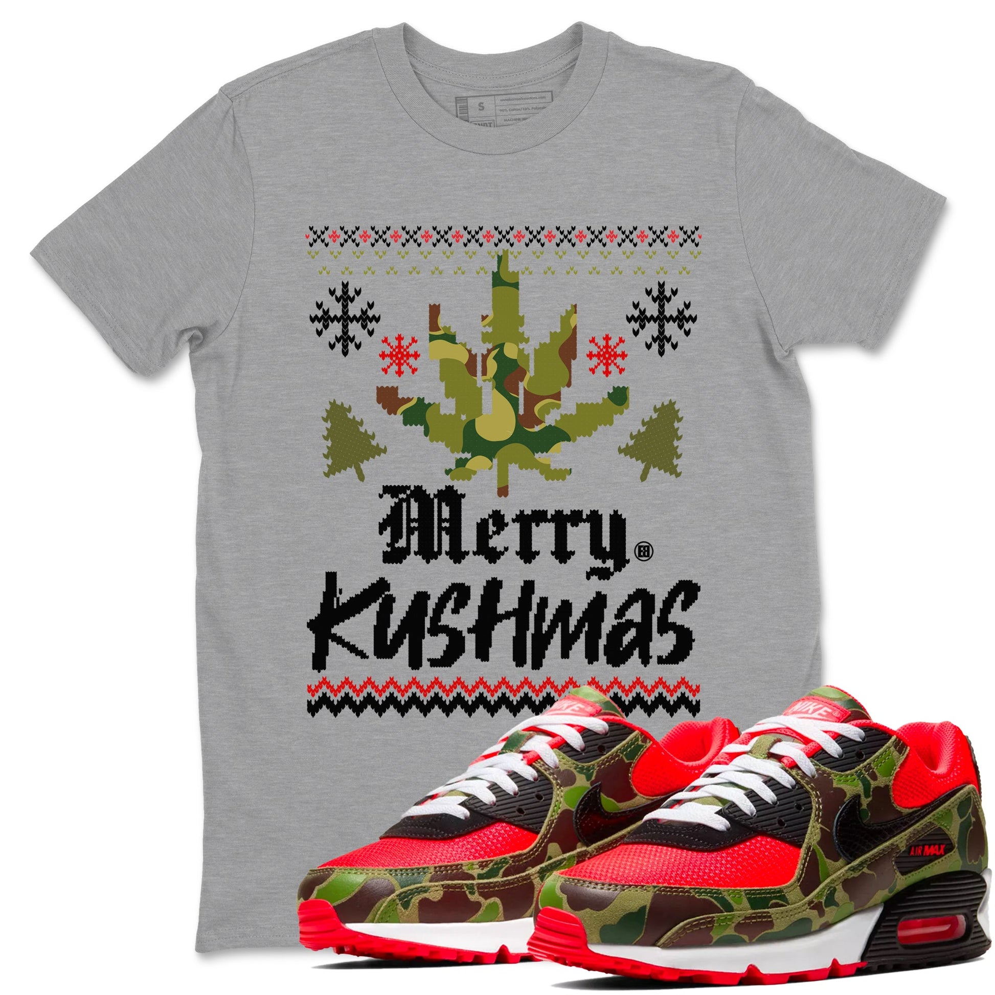 Air Max 90 Reverse Duck Camo t-shirts to match sneakers Merry Kushmas sneaker match tees Air Max 90 Reverse Duck Camo match shoes to clothes SNRT Sneaker Tees unisex cotton Heather Grey 1 shirts