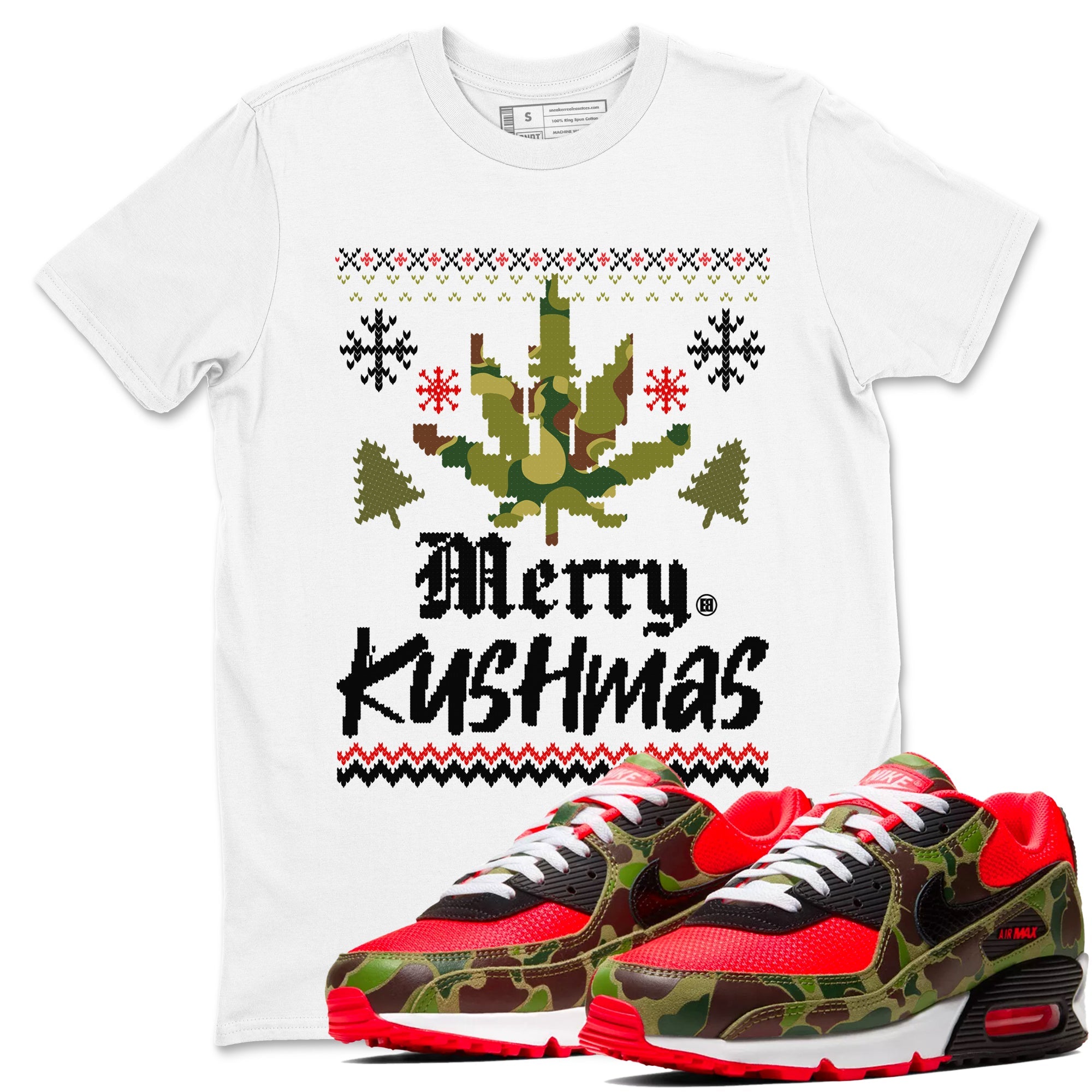 Air Max 90 Reverse Duck Camo t-shirts to match sneakers Merry Kushmas sneaker match tees Air Max 90 Reverse Duck Camo match shoes to clothes SNRT Sneaker Tees unisex cotton White 1 shirts