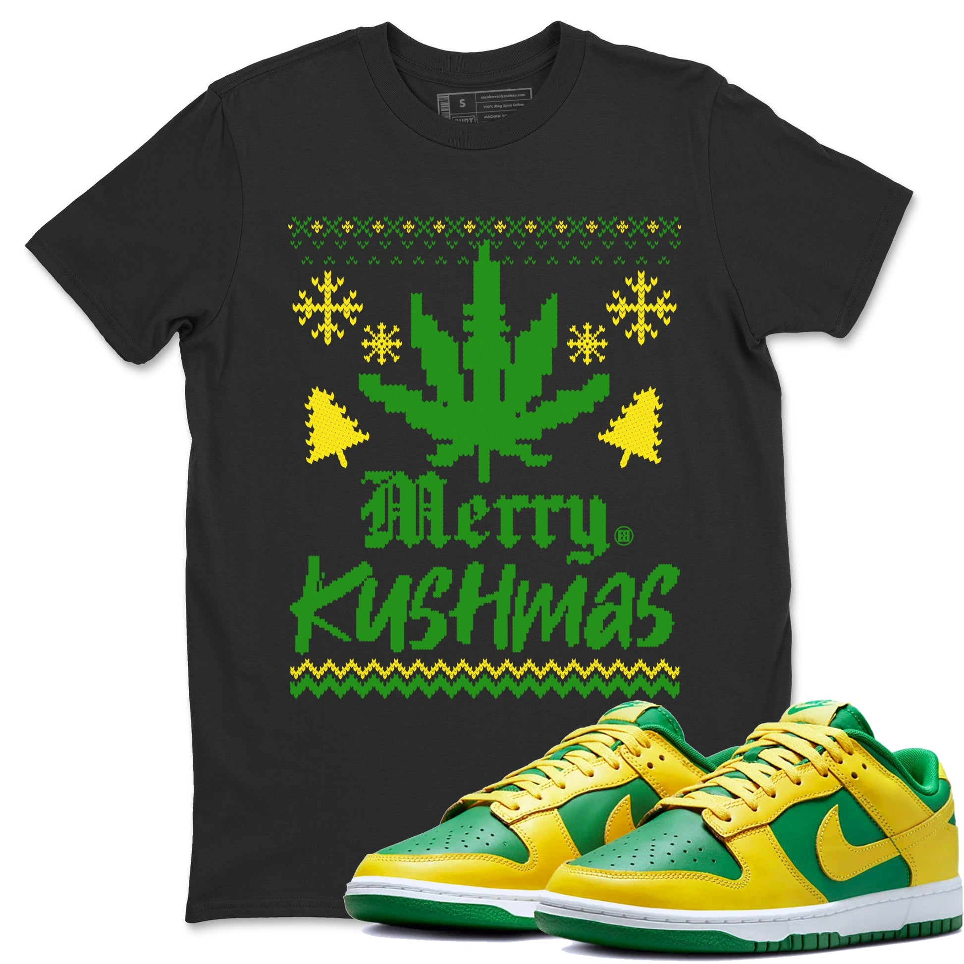Dunk Reverse Brazil t-shirts to match sneakers Merry Kushmas sneaker match tees Dunk Reverse Brazil match shoes to clothes SNRT Sneaker Tees unisex cotton Black 1 shirts