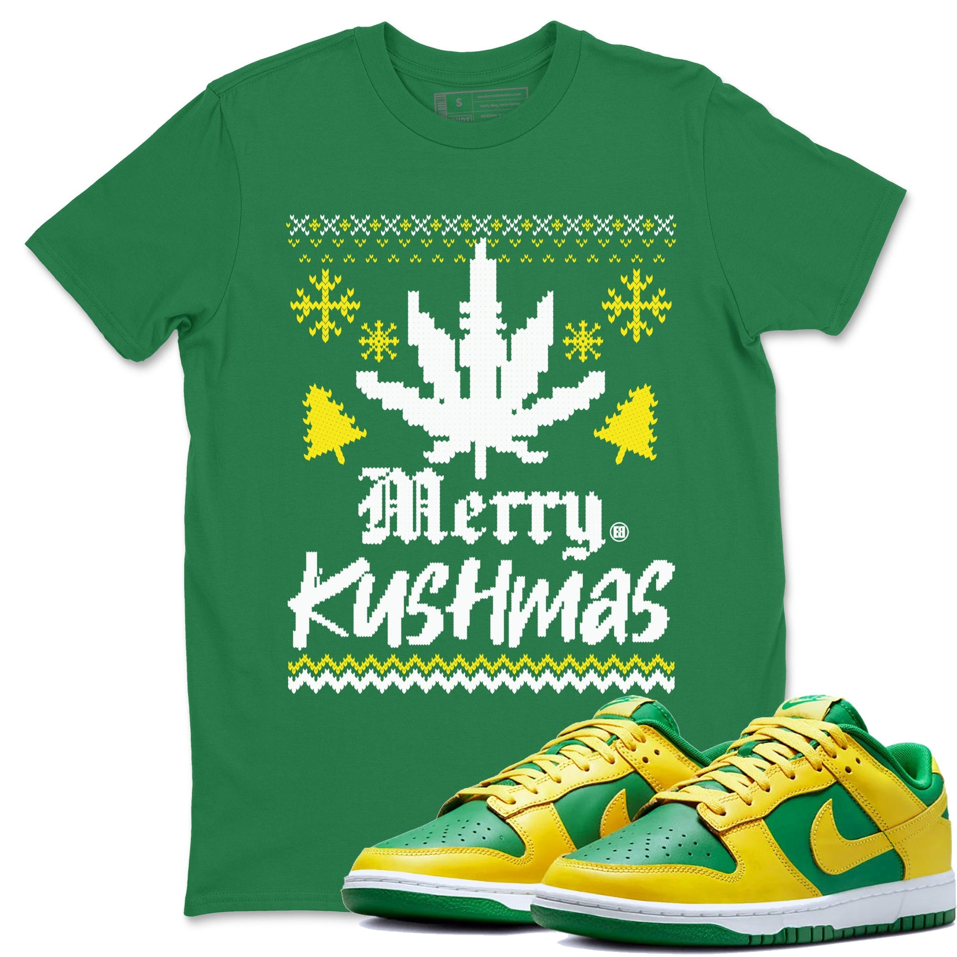 Dunk Reverse Brazil t-shirts to match sneakers Merry Kushmas sneaker match tees Dunk Reverse Brazil match shoes to clothes SNRT Sneaker Tees unisex cotton Kelly Green 1 shirts