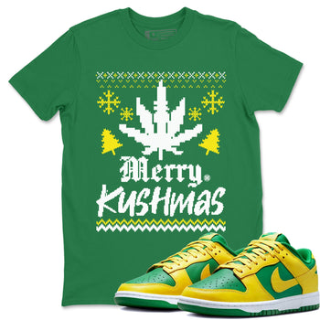 Dunk Reverse Brazil t-shirts to match sneakers Merry Kushmas sneaker match tees Dunk Reverse Brazil match shoes to clothes SNRT Sneaker Tees unisex cotton Kelly Green 1 shirts