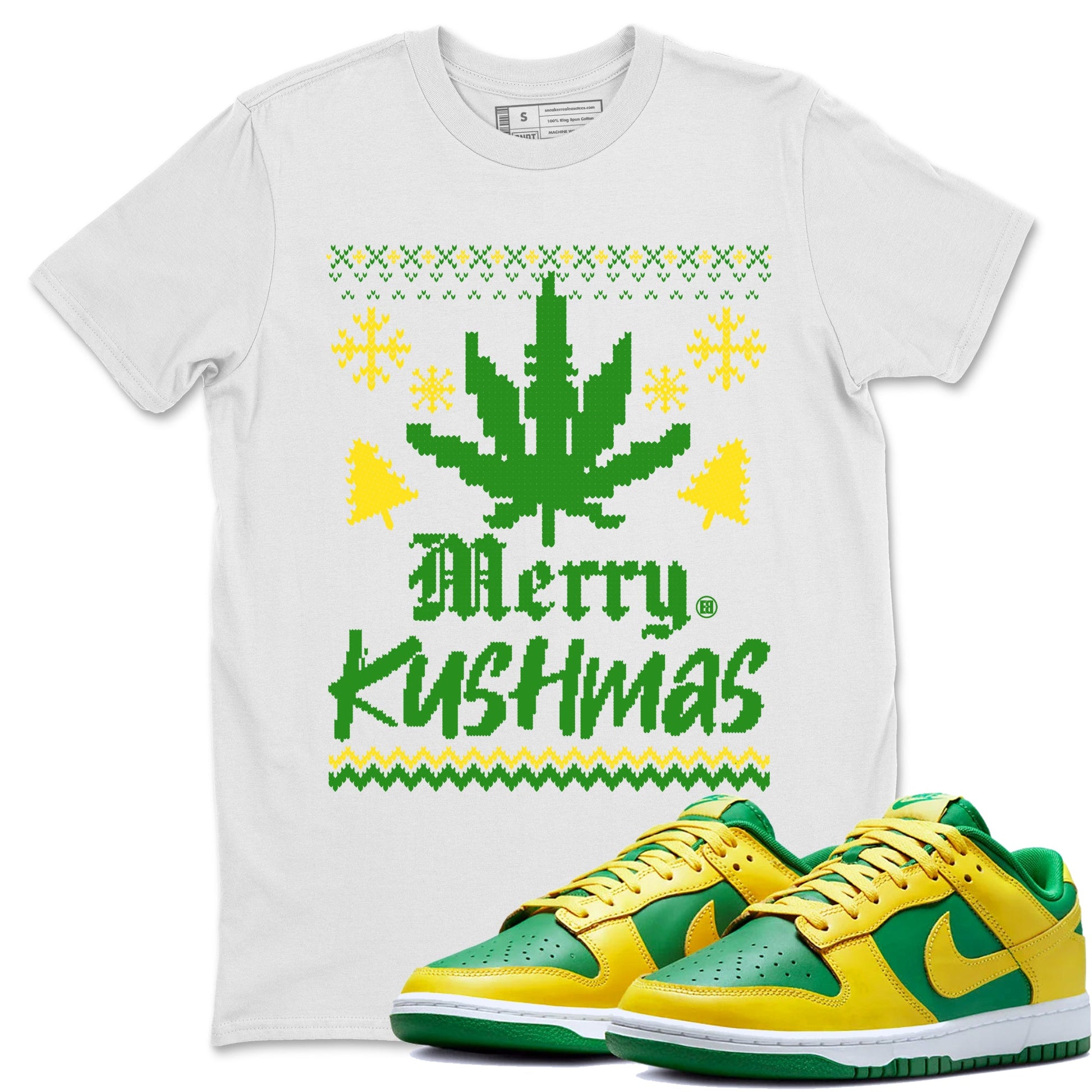 Dunk Reverse Brazil t-shirts to match sneakers Merry Kushmas sneaker match tees Dunk Reverse Brazil match shoes to clothes SNRT Sneaker Tees unisex cotton White 1 shirts