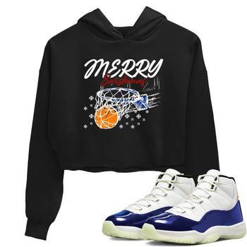 Sneaker Threads – Sneaker Tees To Match Air Jordan 11 Rare Air – Merry Swishmas Crop Tee Black 1. Perfect for Jordan releases 2025 colorways.