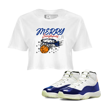 Sneaker Threads – Sneaker Tees To Match Air Jordan 11 Rare Air – Merry Swishmas Crop Tee White 1. Perfect for Jordan releases 2025 colorways.