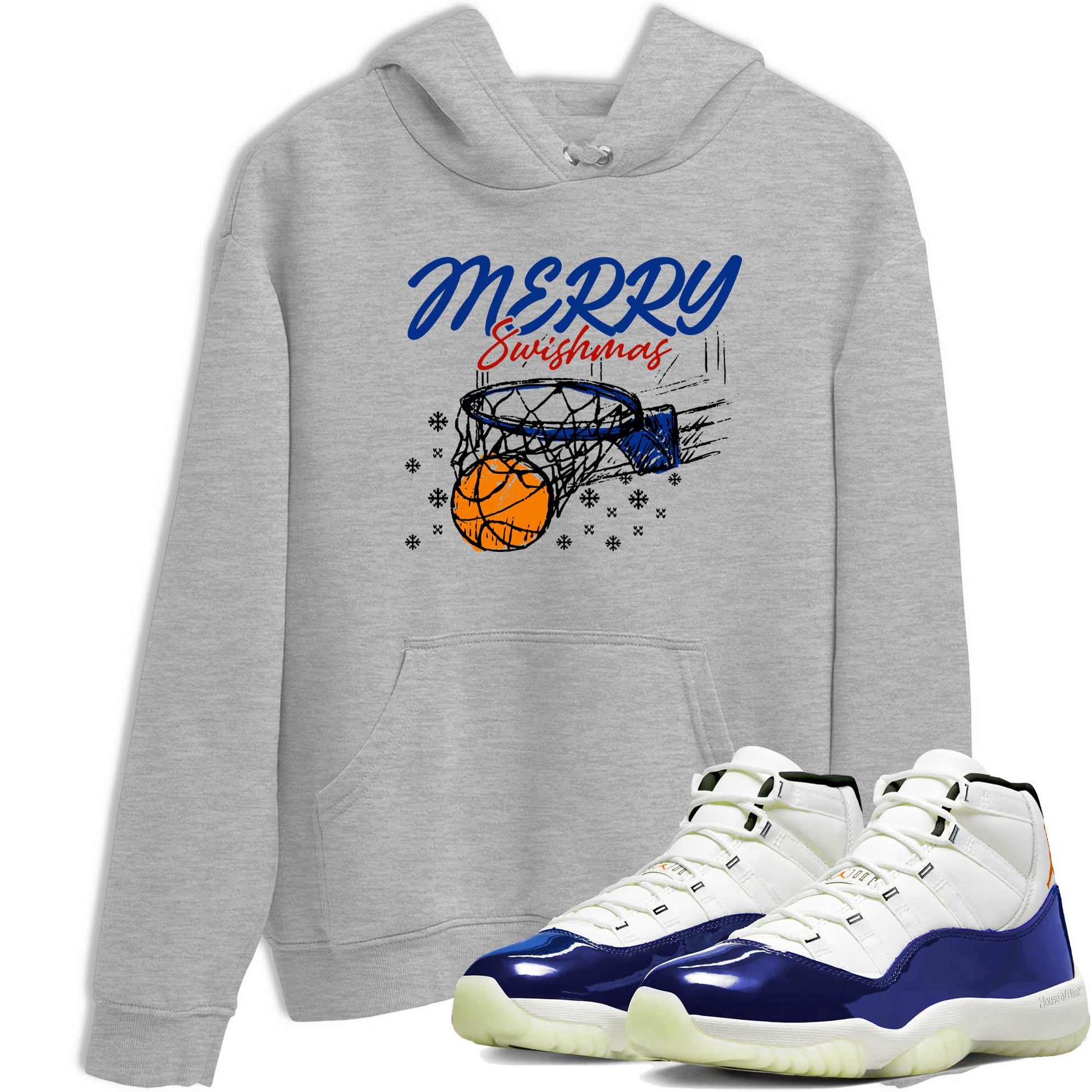 Sneaker Threads – Sneaker Tees To Match Air Jordan 11 Rare Air – Merry Swishmas Graphic Tee Heather Grey 1. Perfect for Jordan releases 2025 colorways.