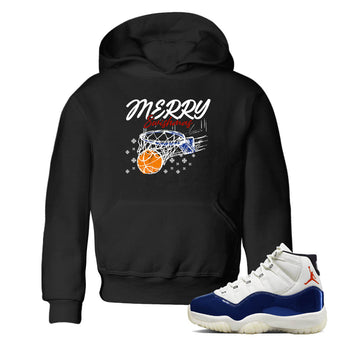 Sneaker Threads – Sneaker Tees To Match Air Jordan 11 Rare Air – Merry Swishmas Youth Graphic Tee Black 1. Perfect for Jordan releases 2025 colorways.