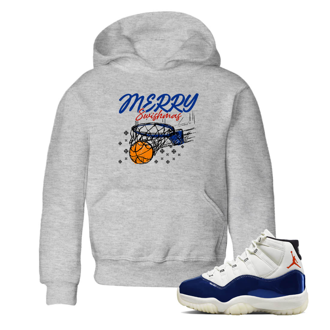 Sneaker Threads – Sneaker Tees To Match Air Jordan 11 Rare Air – Merry Swishmas Youth Graphic Tee Heather Grey 1. Perfect for Jordan releases 2025 colorways.