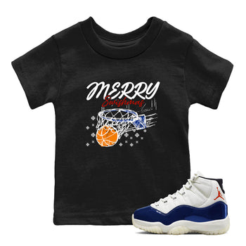Sneaker Threads – Sneaker Tees To Match Air Jordan 11 Rare Air – Merry Swishmas Youth Graphic Tee Black 1. Perfect for Jordan releases 2025 colorways.