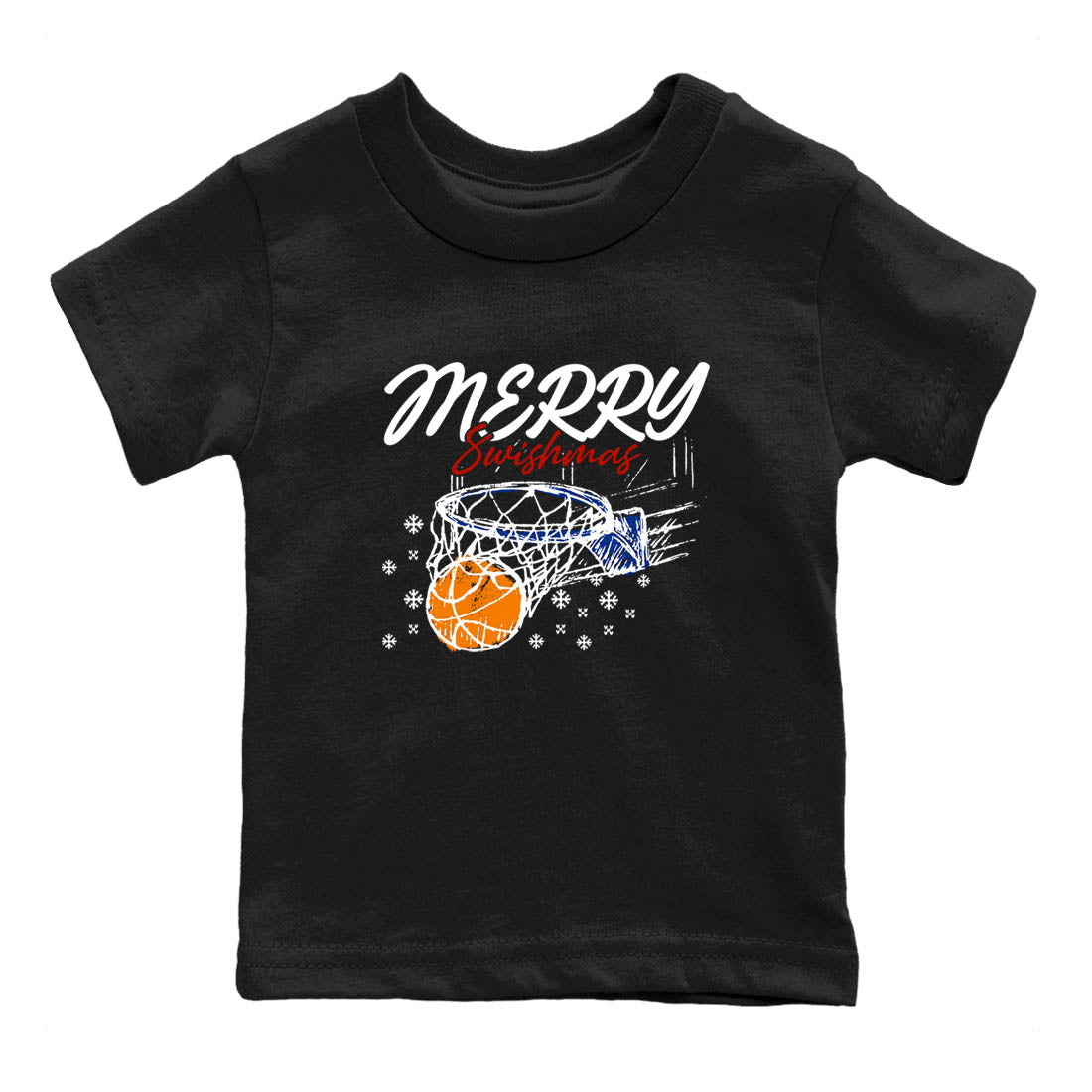 Sneaker Threads – Sneaker Tees To Match Air Jordan 11 Rare Air – Merry Swishmas Youth Graphic Tee Black 2. Perfect for Jordan releases 2025 colorways.