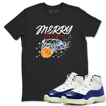 Sneaker Threads – Sneaker Tees To Match Air Jordan 11 Rare Air – Merry Swishmas Graphic Tee Black 1. Perfect for Jordan releases 2025 colorways.