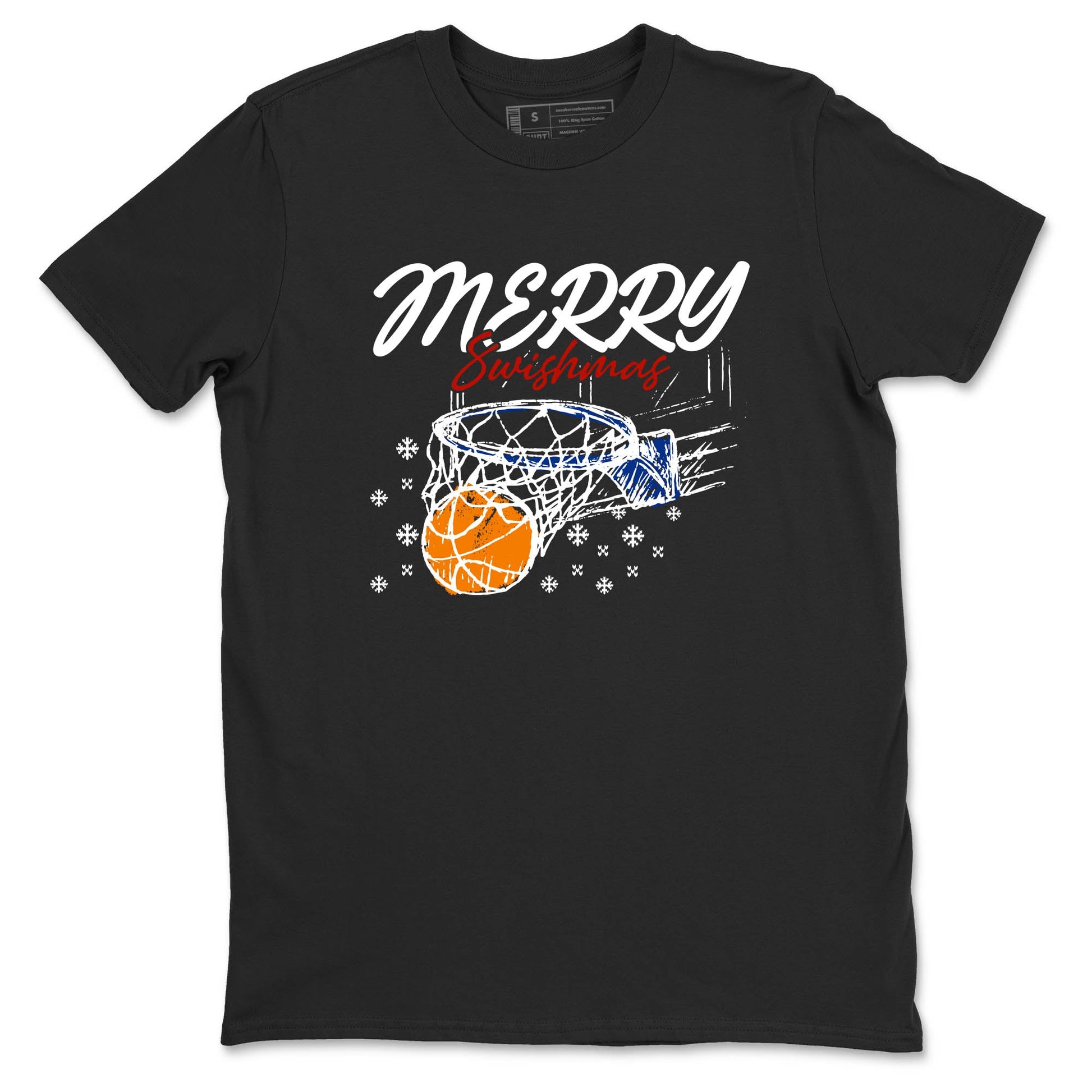 Sneaker Threads – Sneaker Tees To Match Air Jordan 11 Rare Air – Merry Swishmas Graphic Tee Black 2. Perfect for Jordan releases 2025 colorways.