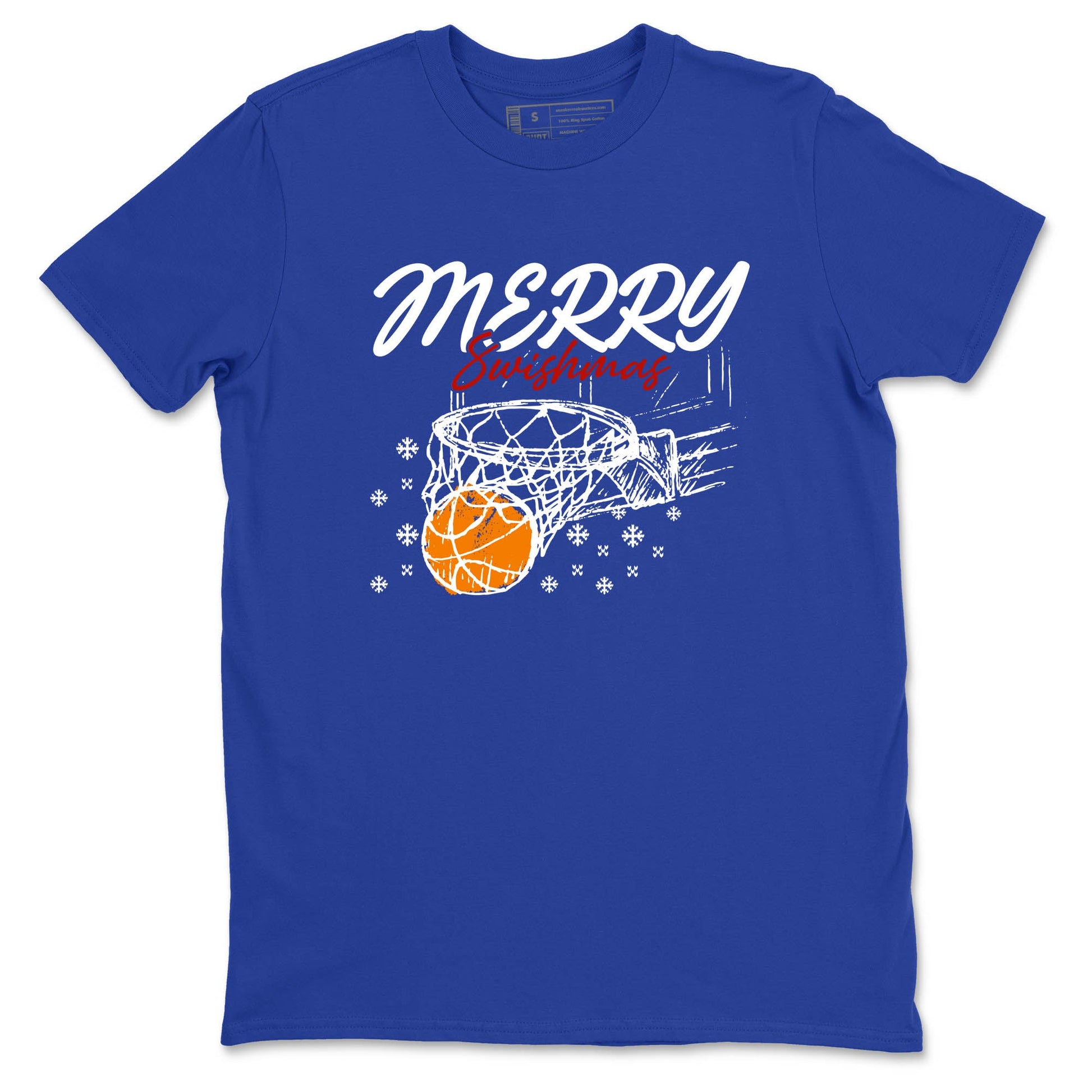 Sneaker Threads – Sneaker Tees To Match Air Jordan 11 Rare Air – Merry Swishmas Graphic Tee Royal Blue 2. Perfect for Jordan releases 2025 colorways.