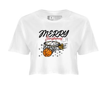 Sneaker Threads – Sneaker Tees To Match Air Jordan 12 Taxi – Merry Swishmas Crop Tee White 2. Perfect for Jordan releases 2025 colorways.