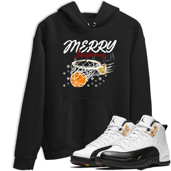 Sneaker Threads – Sneaker Tees To Match Air Jordan 12 Taxi – Merry Swishmas Graphic Tee Black 1. Perfect for Jordan releases 2025 colorways.