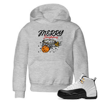 Sneaker Threads – Sneaker Tees To Match Air Jordan 12 Taxi – Merry Swishmas Youth Graphic Tee Heather Grey 1. Perfect for Jordan releases 2025 colorways.