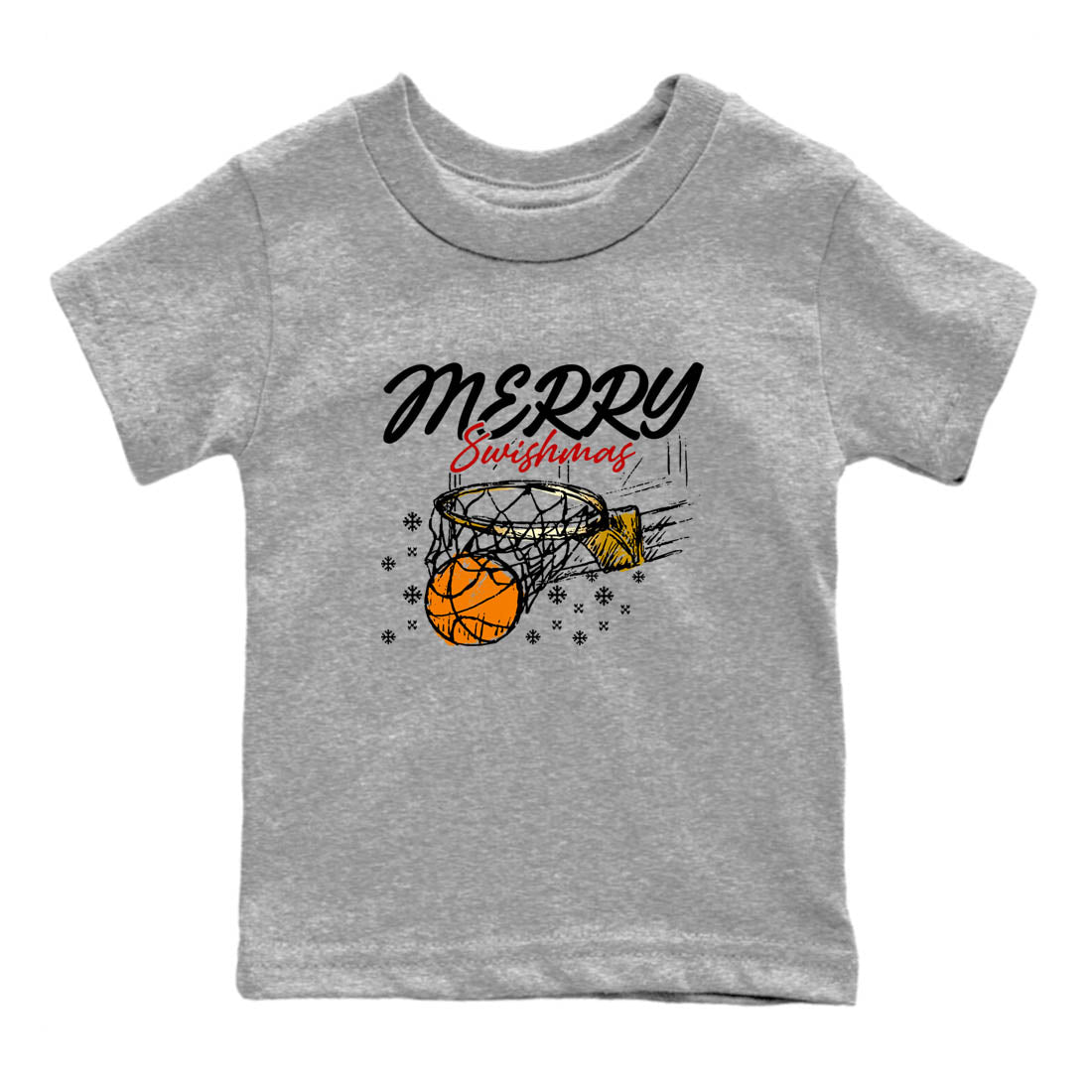 Sneaker Threads – Sneaker Tees To Match Air Jordan 12 Taxi – Merry Swishmas Youth Graphic Tee Heather Grey 2. Perfect for Jordan releases 2025 colorways.