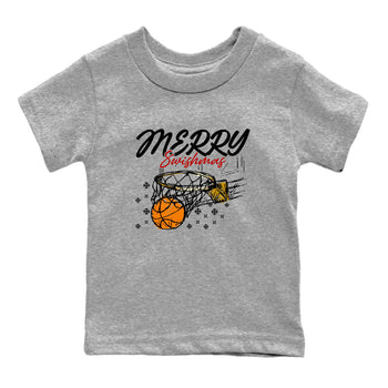 Sneaker Threads – Sneaker Tees To Match Air Jordan 12 Taxi – Merry Swishmas Youth Graphic Tee Heather Grey 2. Perfect for Jordan releases 2025 colorways.