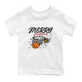 Sneaker Threads – Sneaker Tees To Match Air Jordan 12 Taxi – Merry Swishmas Youth Graphic Tee White 2. Perfect for Jordan releases 2025 colorways.