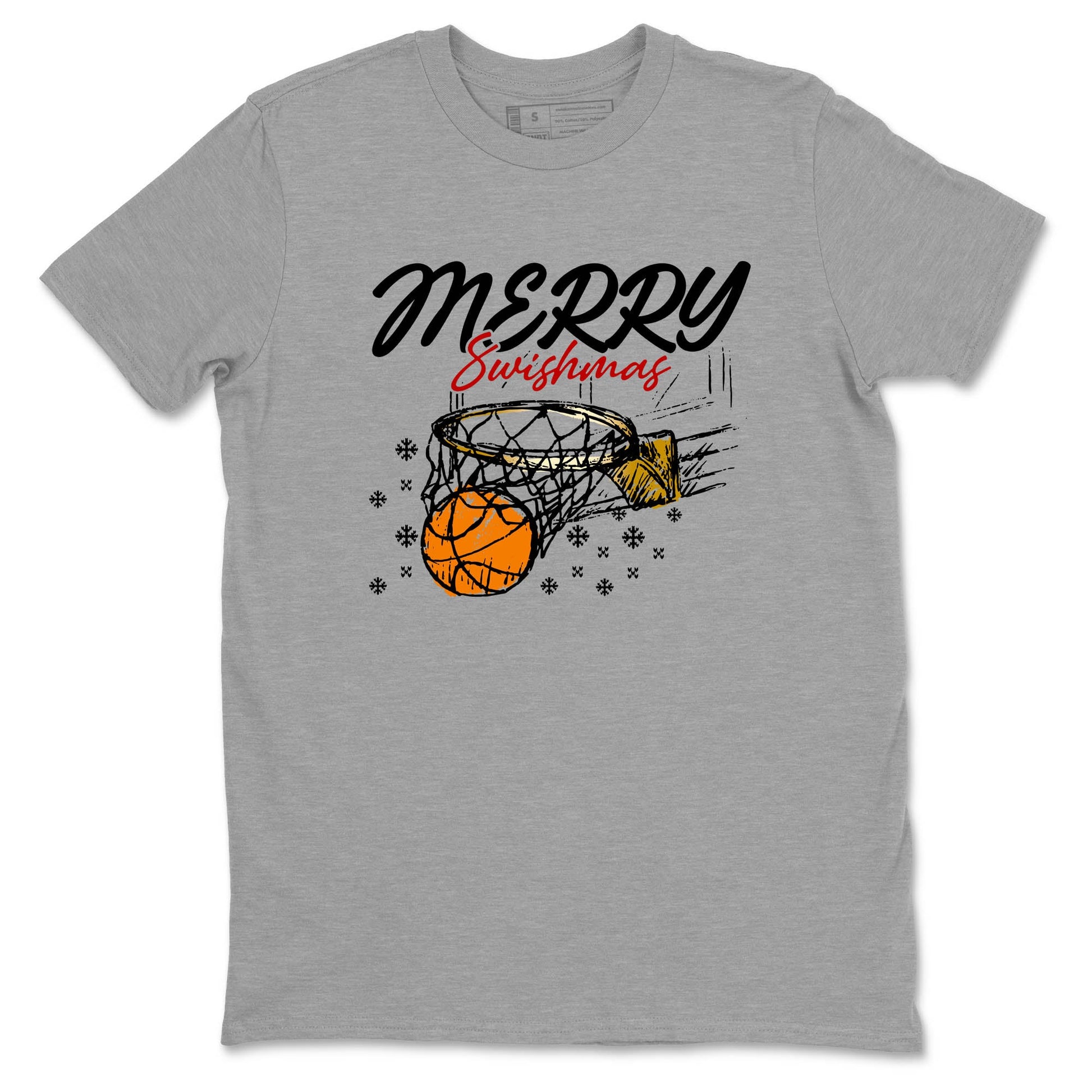 Sneaker Threads – Sneaker Tees To Match Air Jordan 12 Taxi – Merry Swishmas Graphic Tee Heather Grey 2. Perfect for Jordan releases 2025 colorways.
