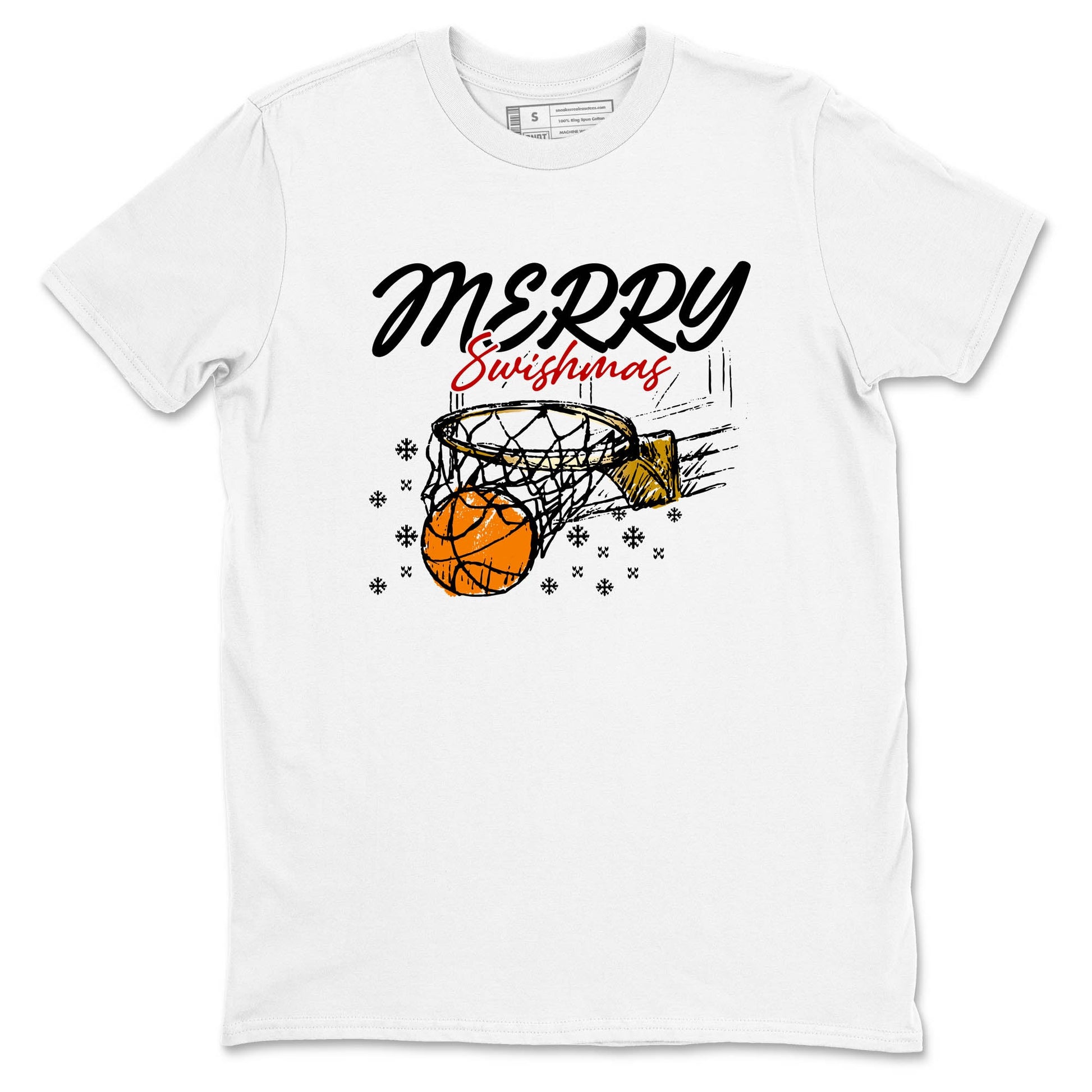 Sneaker Threads – Sneaker Tees To Match Air Jordan 12 Taxi – Merry Swishmas Graphic Tee White 2. Perfect for Jordan releases 2025 colorways.