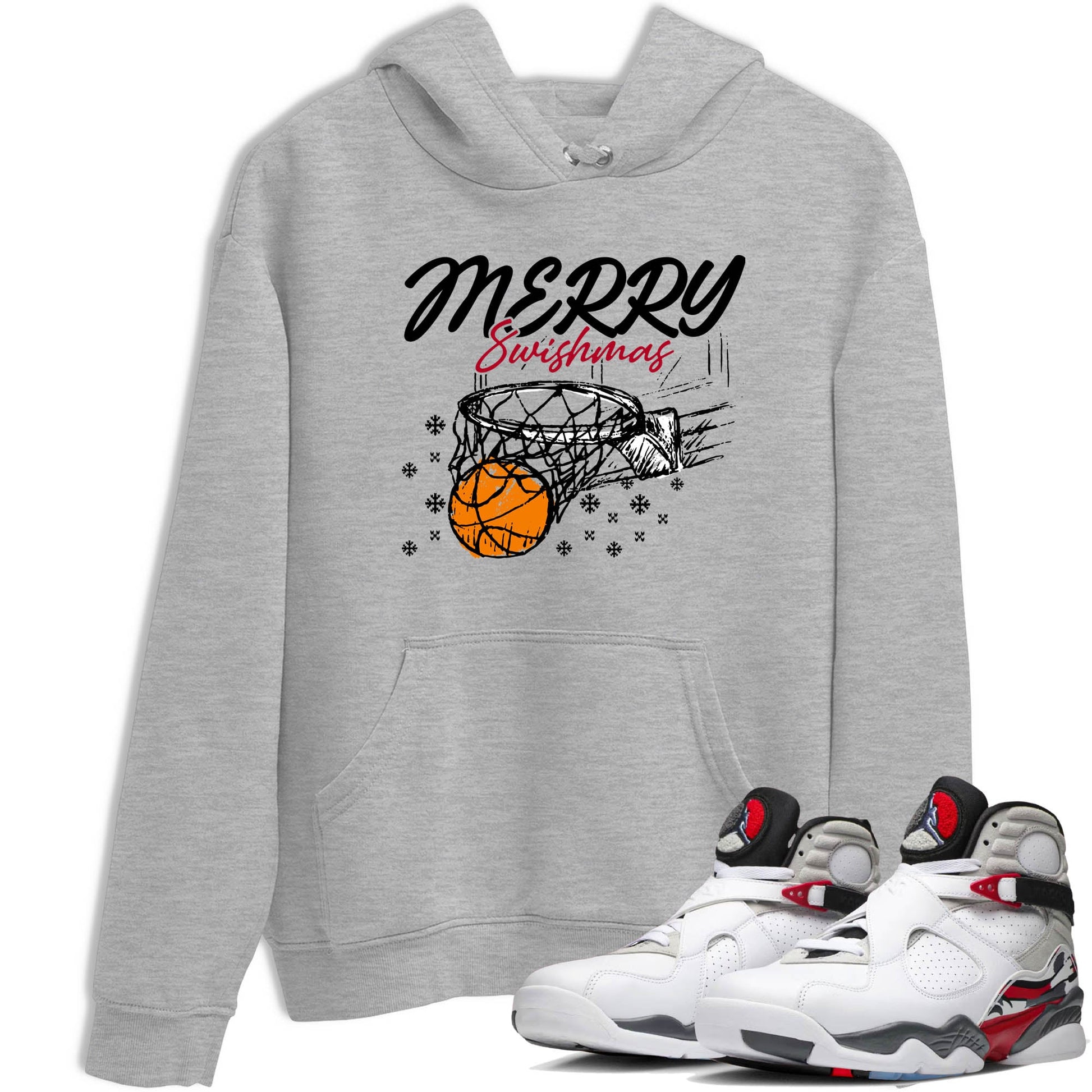 Sneaker Threads – Basketball Graphic T shirt Air Jordan 8 Bunny – Merry Swishmas Graphic Tee Heather Grey 1. Perfect for Jordan releases 2025 colorways.