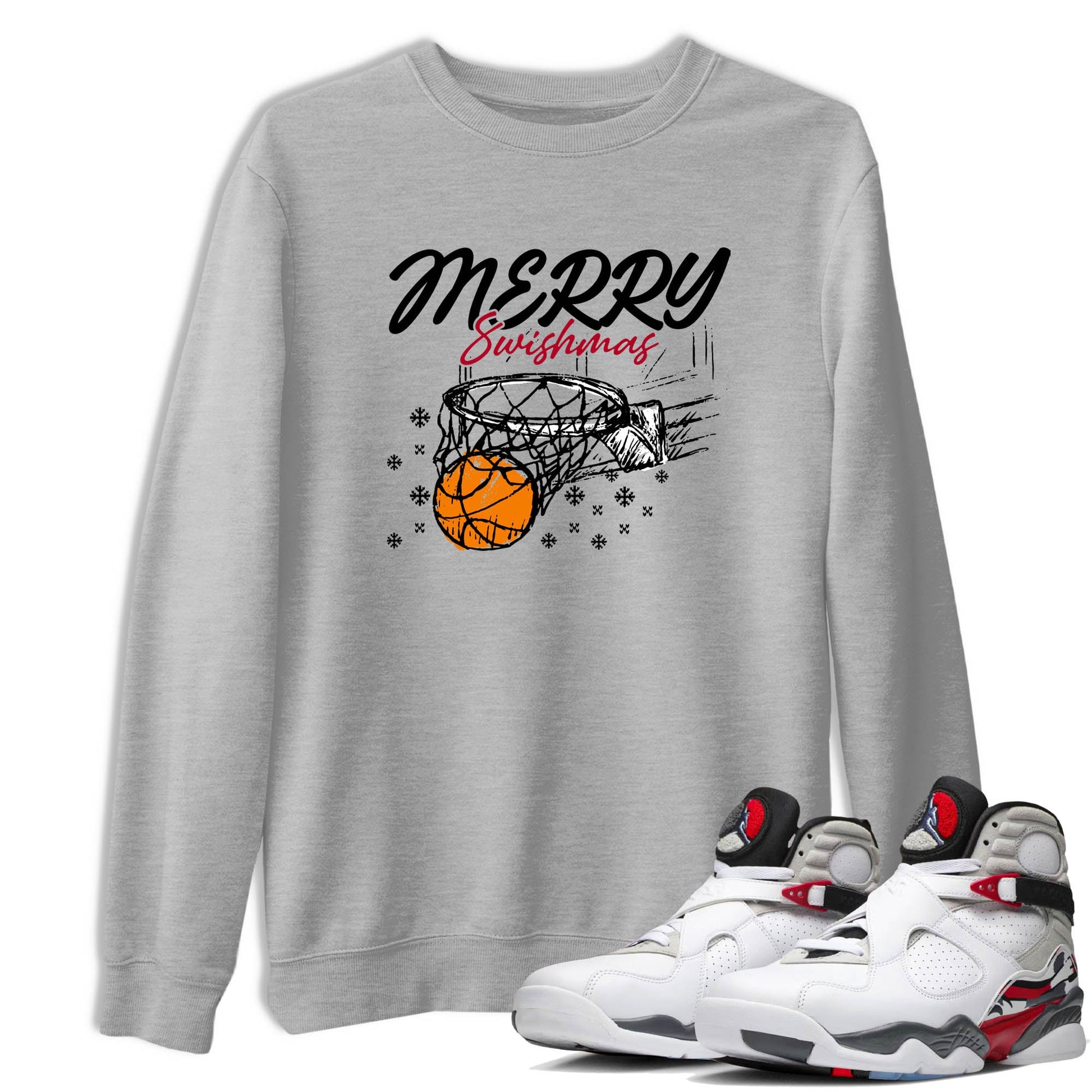 Sneaker Threads – Basketball Graphic T shirt Air Jordan 8 Bunny – Merry Swishmas Graphic Tee Heather Grey 1. Perfect for Jordan releases 2025 colorways.