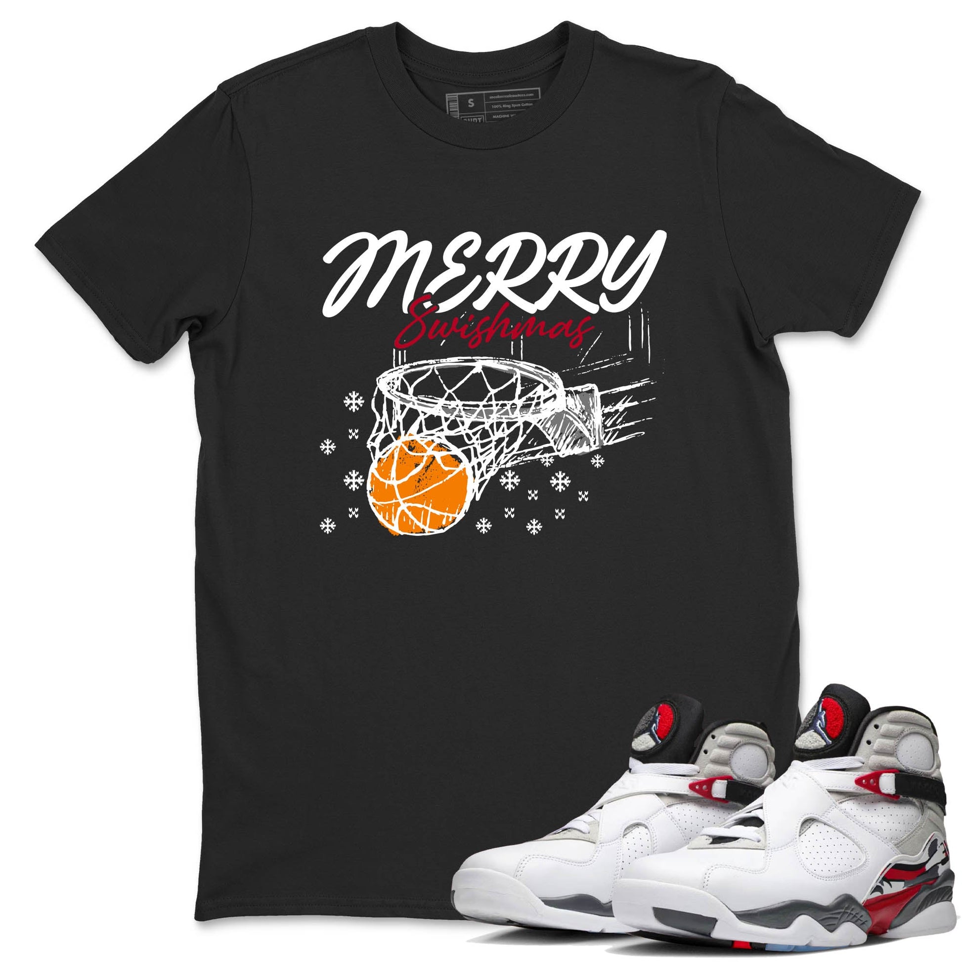 Sneaker Threads – Basketball Graphic T shirt Air Jordan 8 Bunny – Merry Swishmas Graphic Tee Black 1. Perfect for Jordan releases 2025 colorways.