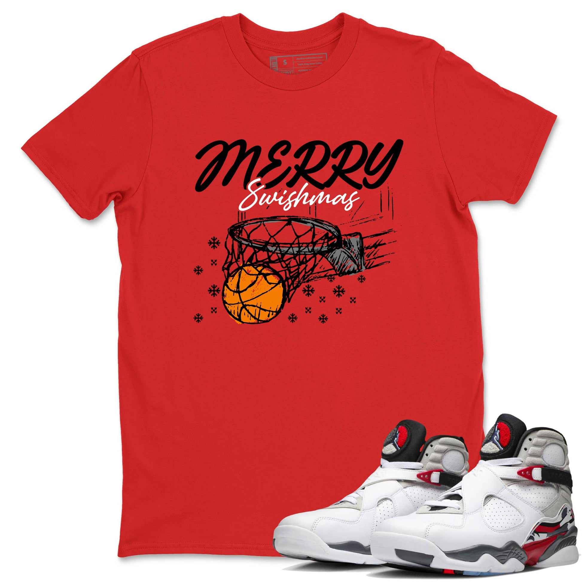 Sneaker Threads – Basketball Graphic T shirt Air Jordan 8 Bunny – Merry Swishmas Graphic Tee Red 1. Perfect for Jordan releases 2025 colorways.