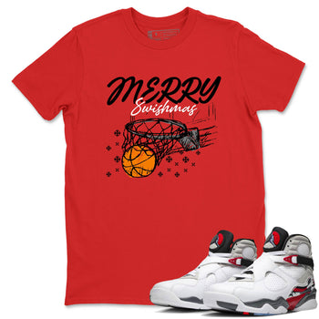 Sneaker Threads – Basketball Graphic T shirt Air Jordan 8 Bunny – Merry Swishmas Graphic Tee Red 1. Perfect for Jordan releases 2025 colorways.