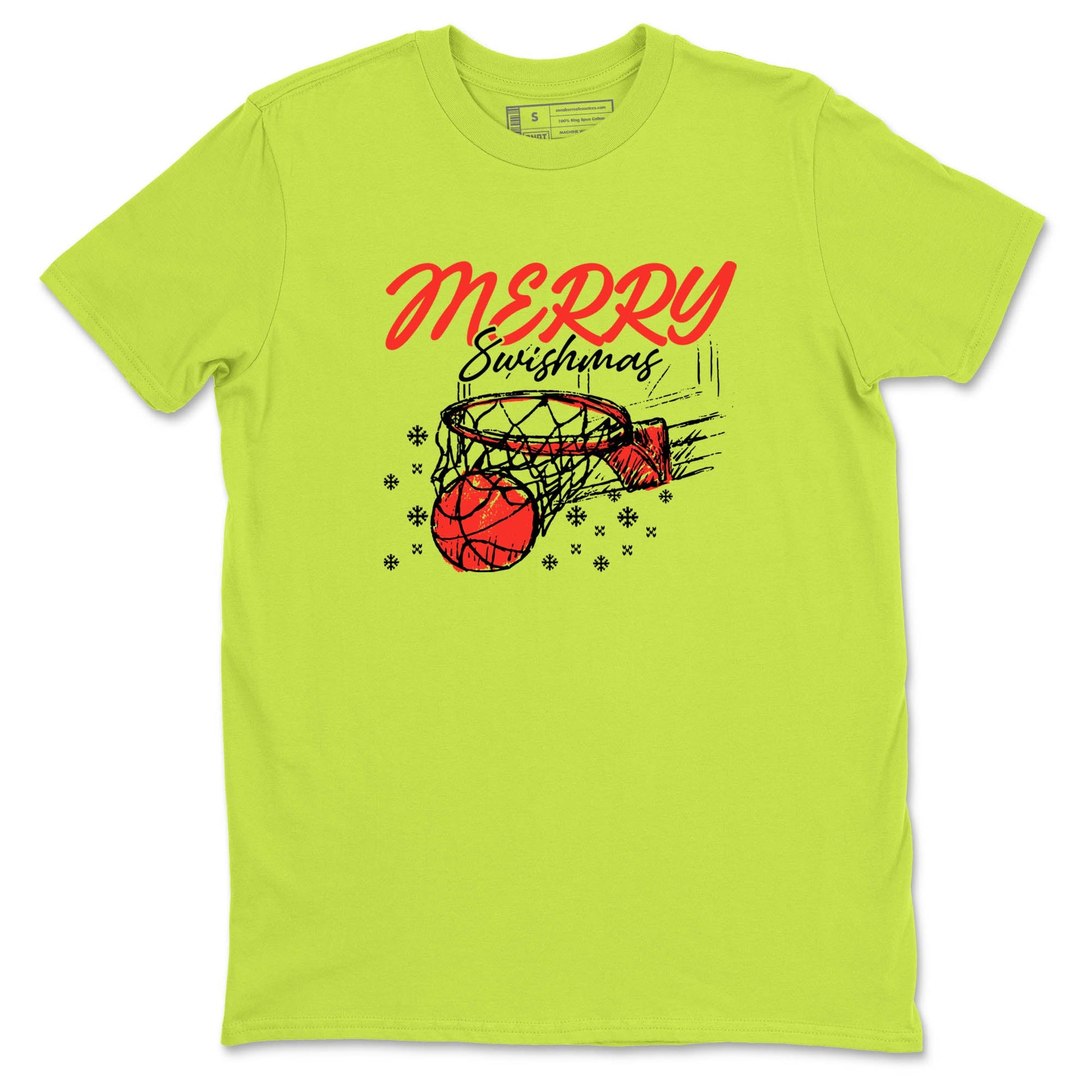 Sneaker Threads – Sneaker Tees To Match Nike JA 3 Under The Christmas Tree – Merry Swishmas Graphic Tee Safety Green 2. Perfect for Jordan releases 2025 colorways. Perfect for Ja Morant sneaker releases and Christmas 2025 colorways.