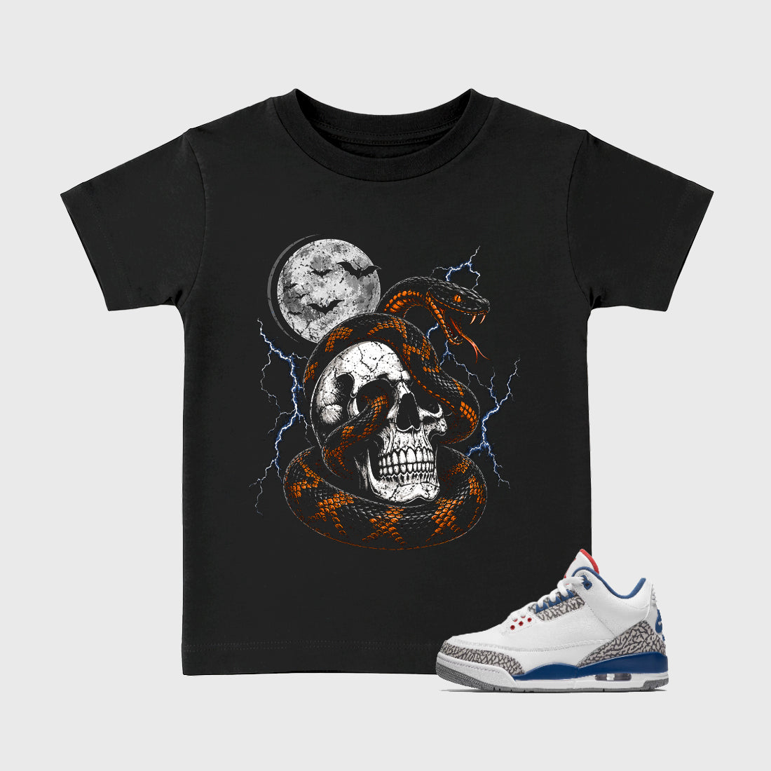 Midnight Coil Baby & Kids Graphic T-Shirt featuring original artwork designed to match the Halloween. Black 1 Kids Graphic Tee.