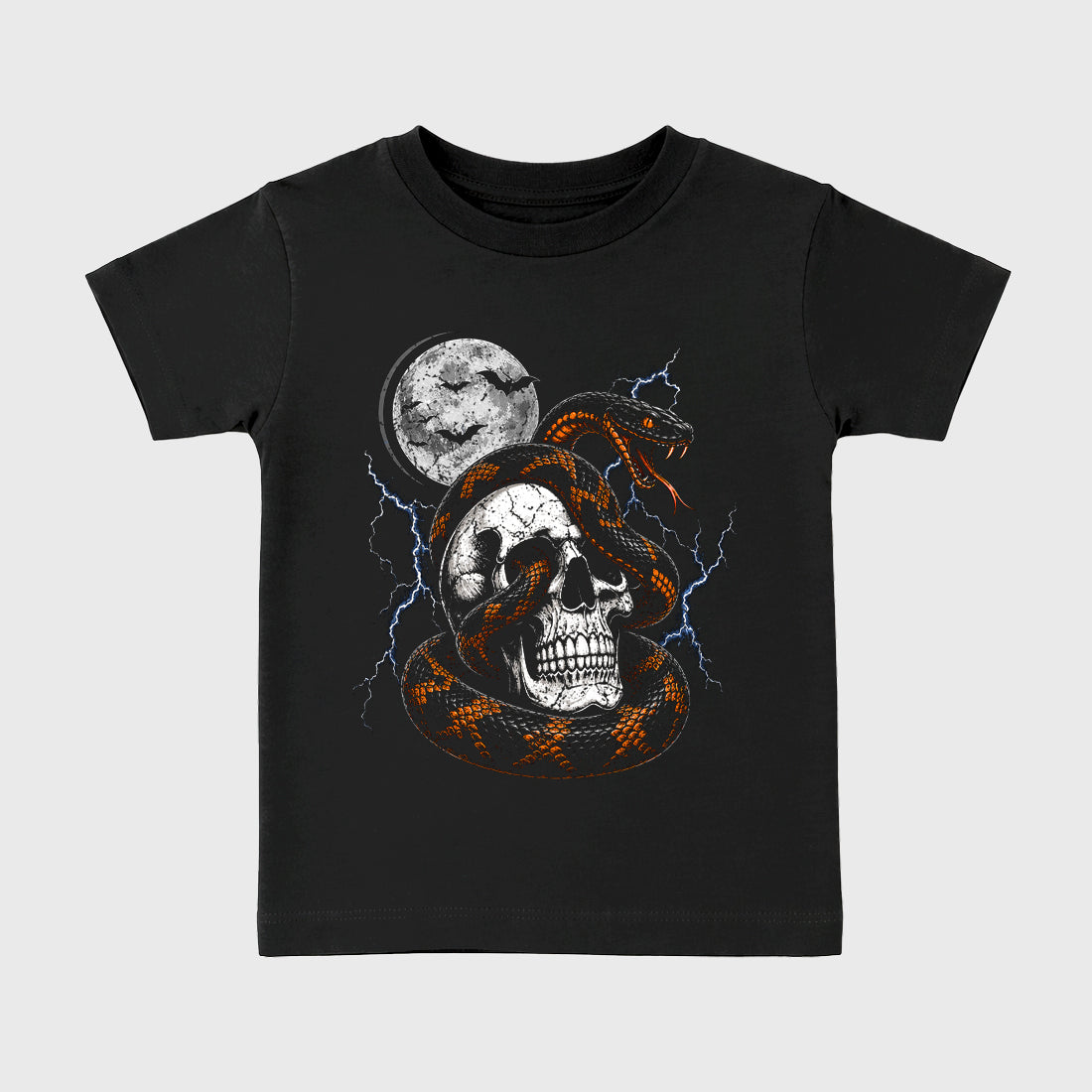 Midnight Coil Baby & Kids Graphic T-Shirt featuring original artwork designed to match the Halloween. Black 2 Kids Graphic Tee.