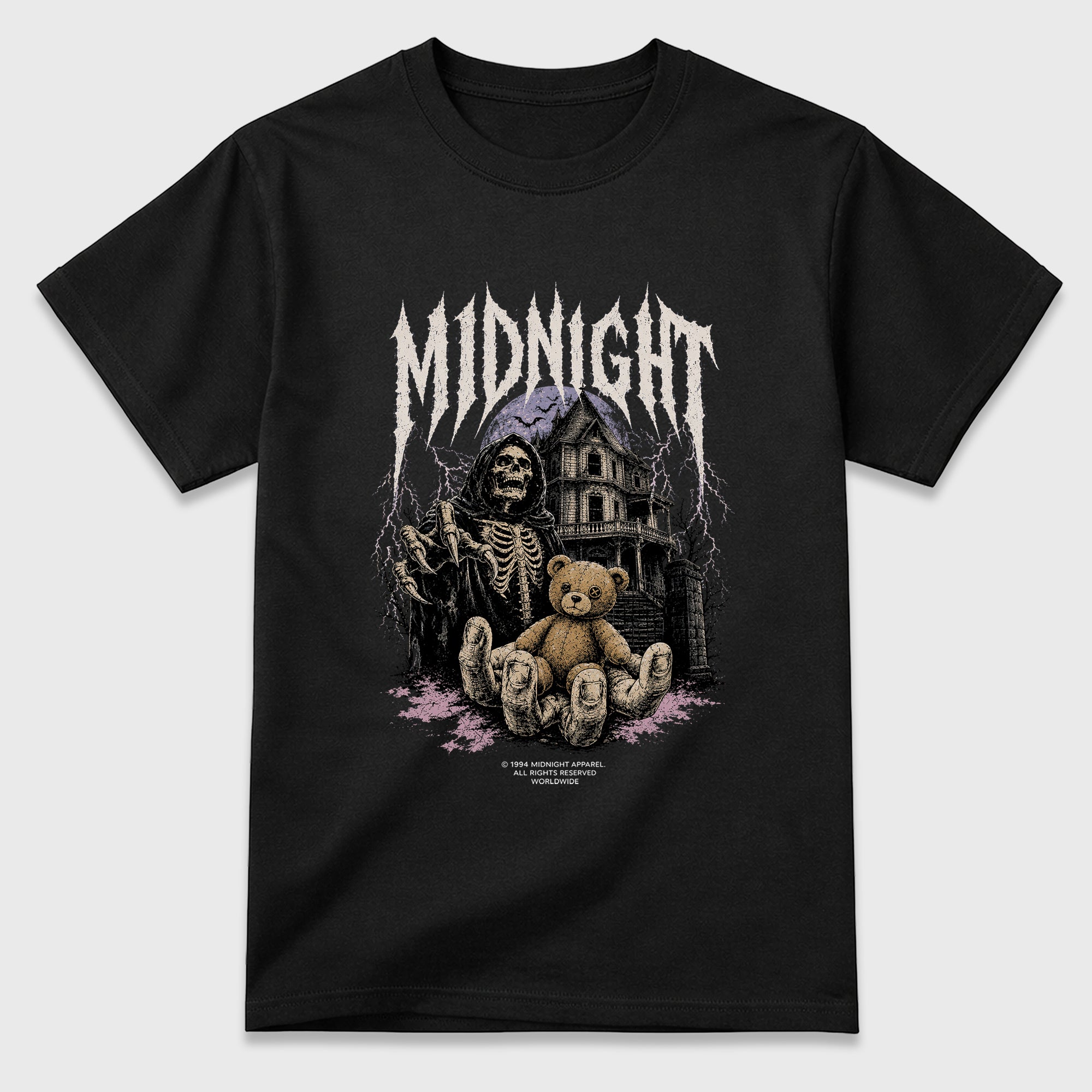 Midnight Halloween Graphic T-Shirt featuring original streetwear artwork designed to match the Halloween. Black 1 Graphic T-Shirt.
