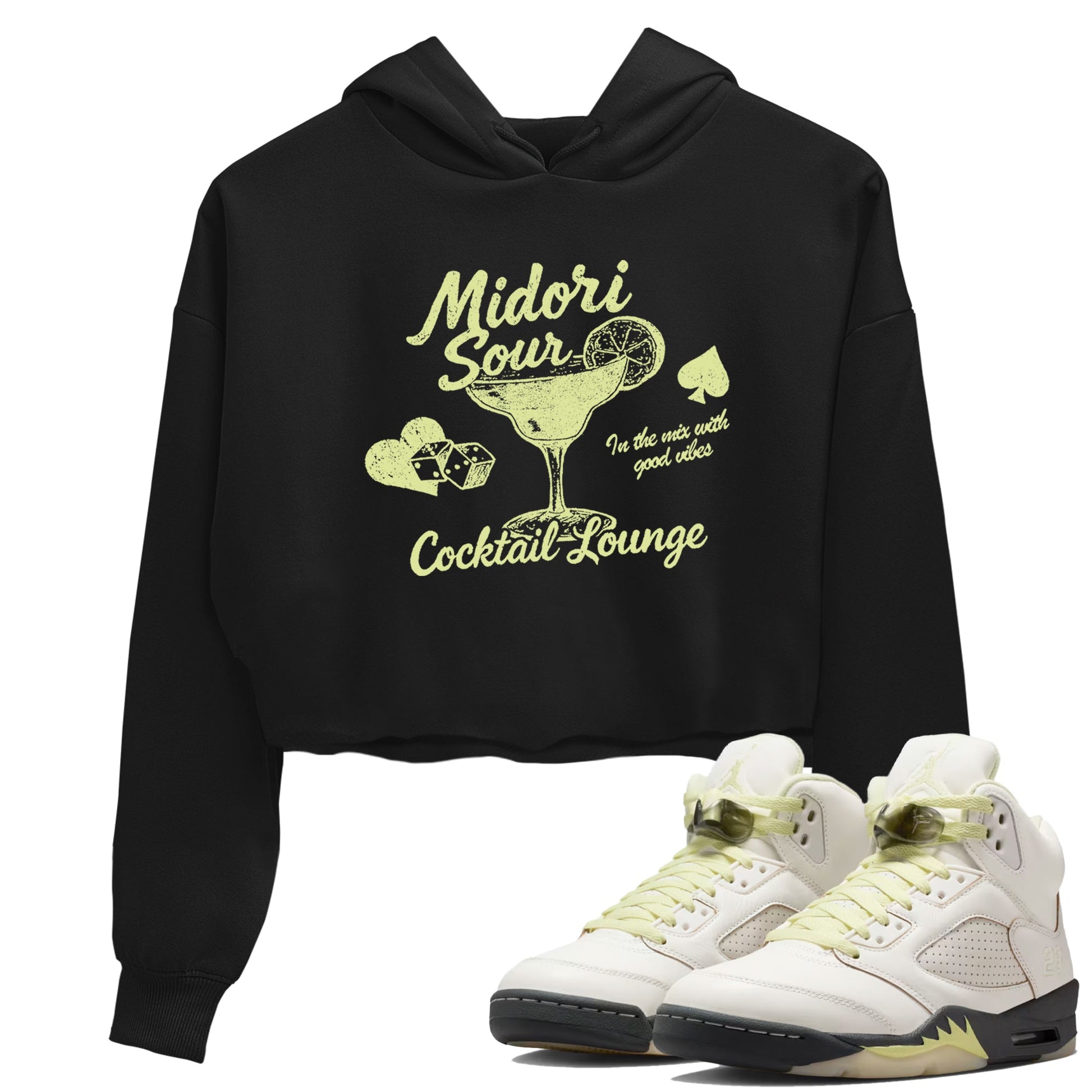 Sneaker match tees – Streetwear Graphic Tees Air Jordan 5 Luminous Green Sneakers – Midori Sour Graphic Crop T-Shirt Black 1